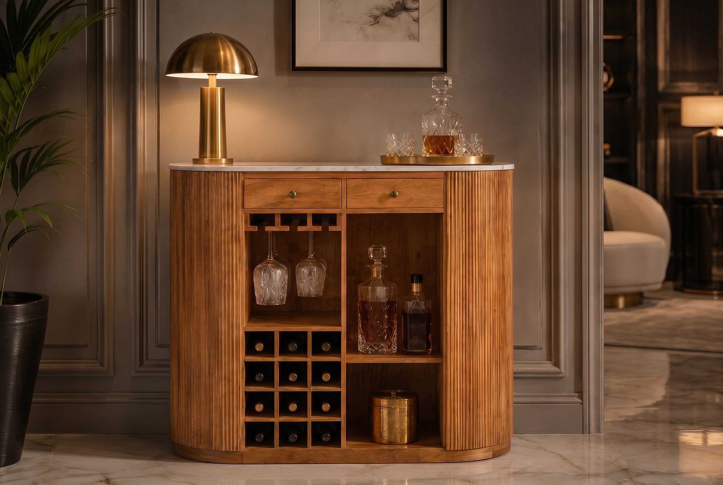 Invicta Masă bar TRES CHIC - 120cm | Mango, Marmură, Alb | 120x105x55 cm