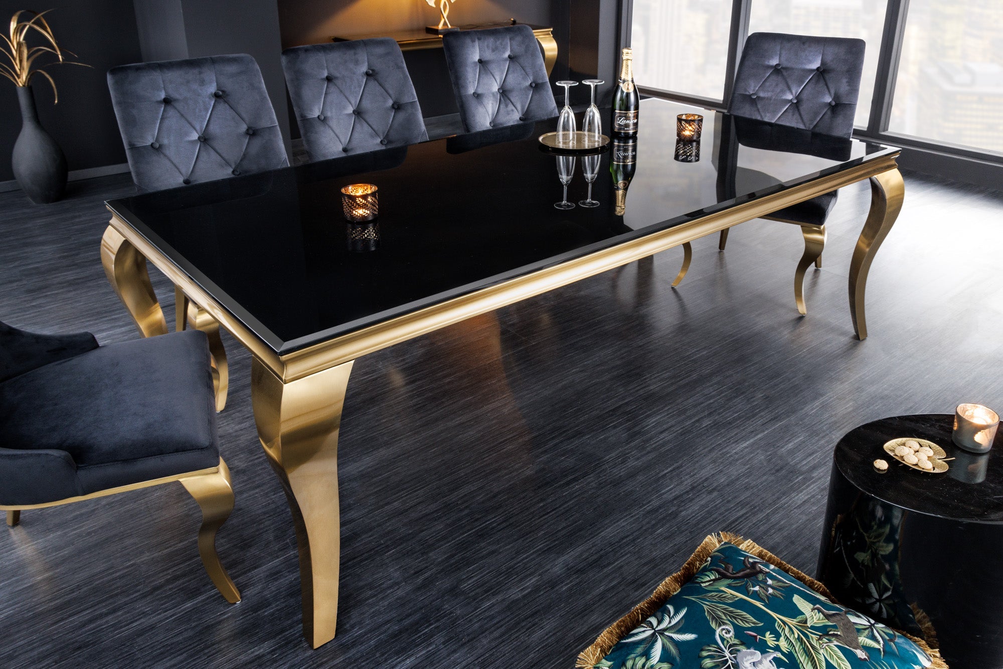 Invicta Masă dining MODERN BAROCK - 180cm | Sticlă, Negru | 180x75x90 cm
