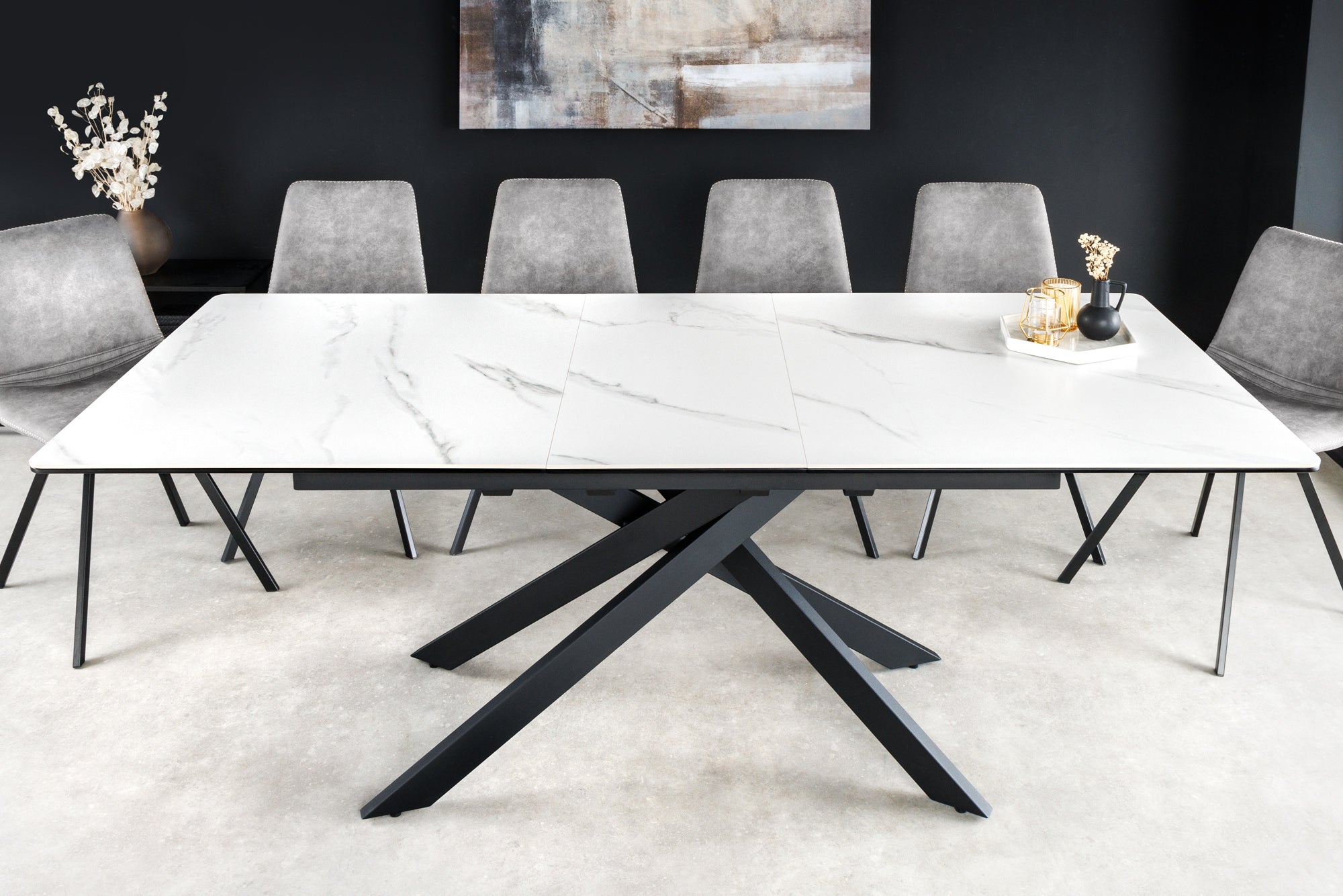 Invicta Masă dining ALPINE - 200cm | Pin, Marmură, Alb | 160x76x90 cm