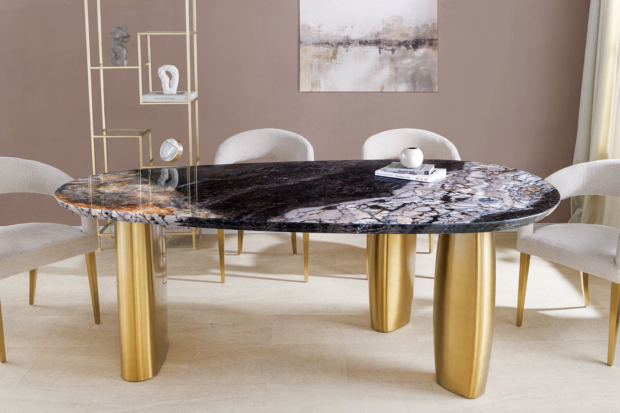 Invicta Masă dining ORGANIC - 200cm | Marmură, Auriu | 200x76 cm