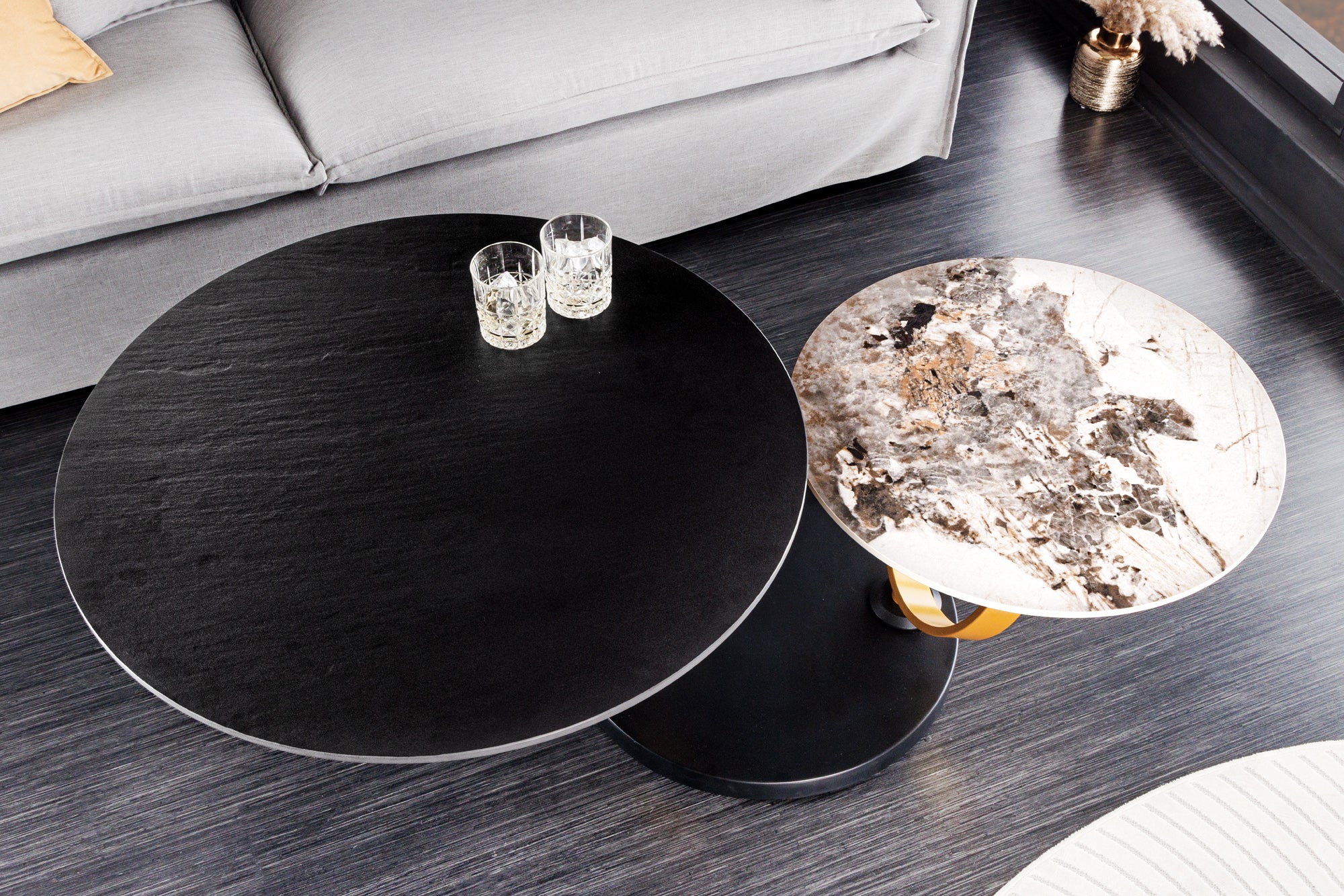 Invicta Masă cafea DANCING RINGS - 135cm | Negru | 135x44x80 cm