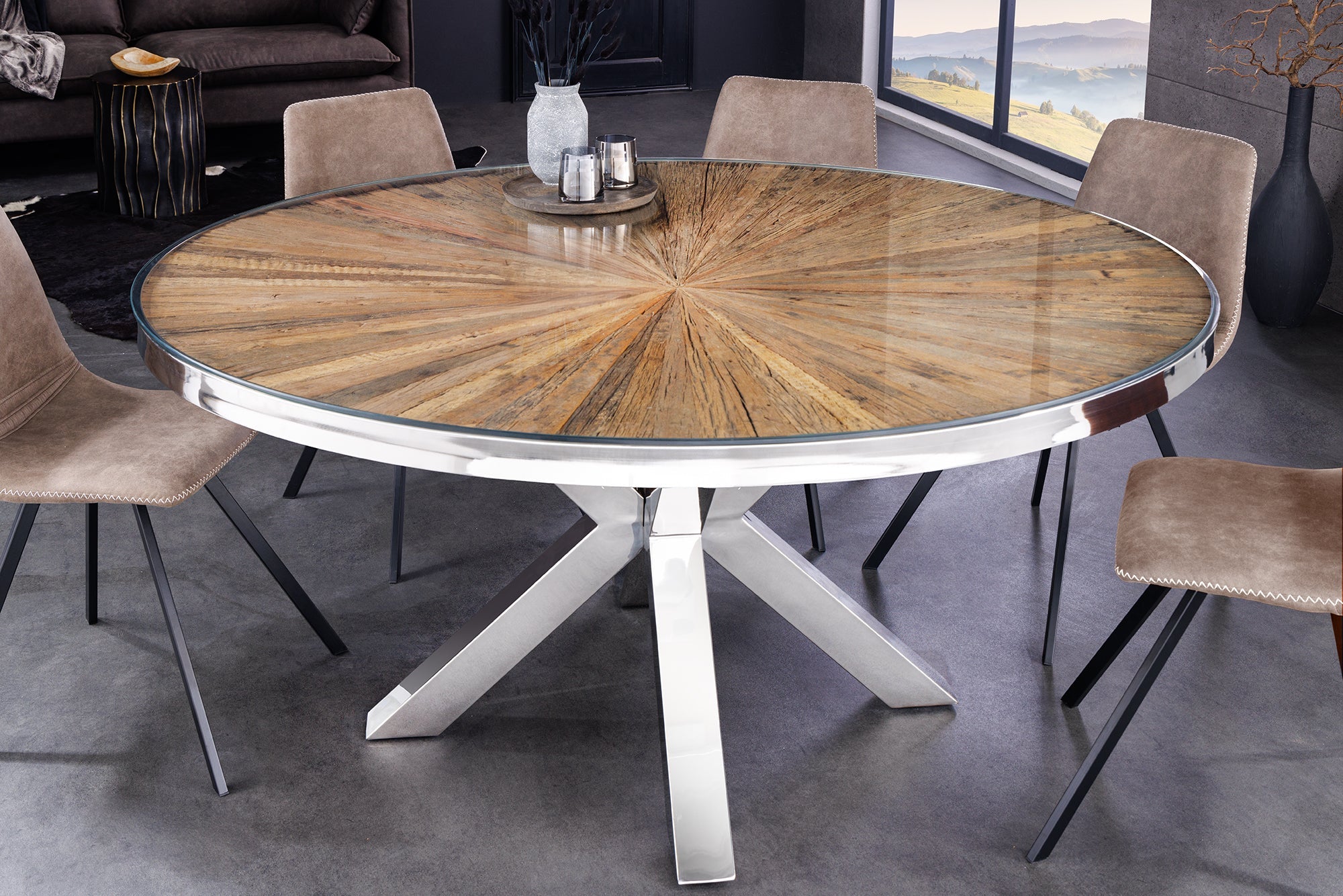 Invicta Masă dining BARRACUDA - 140cm | Sticlă | 140x78x140 cm