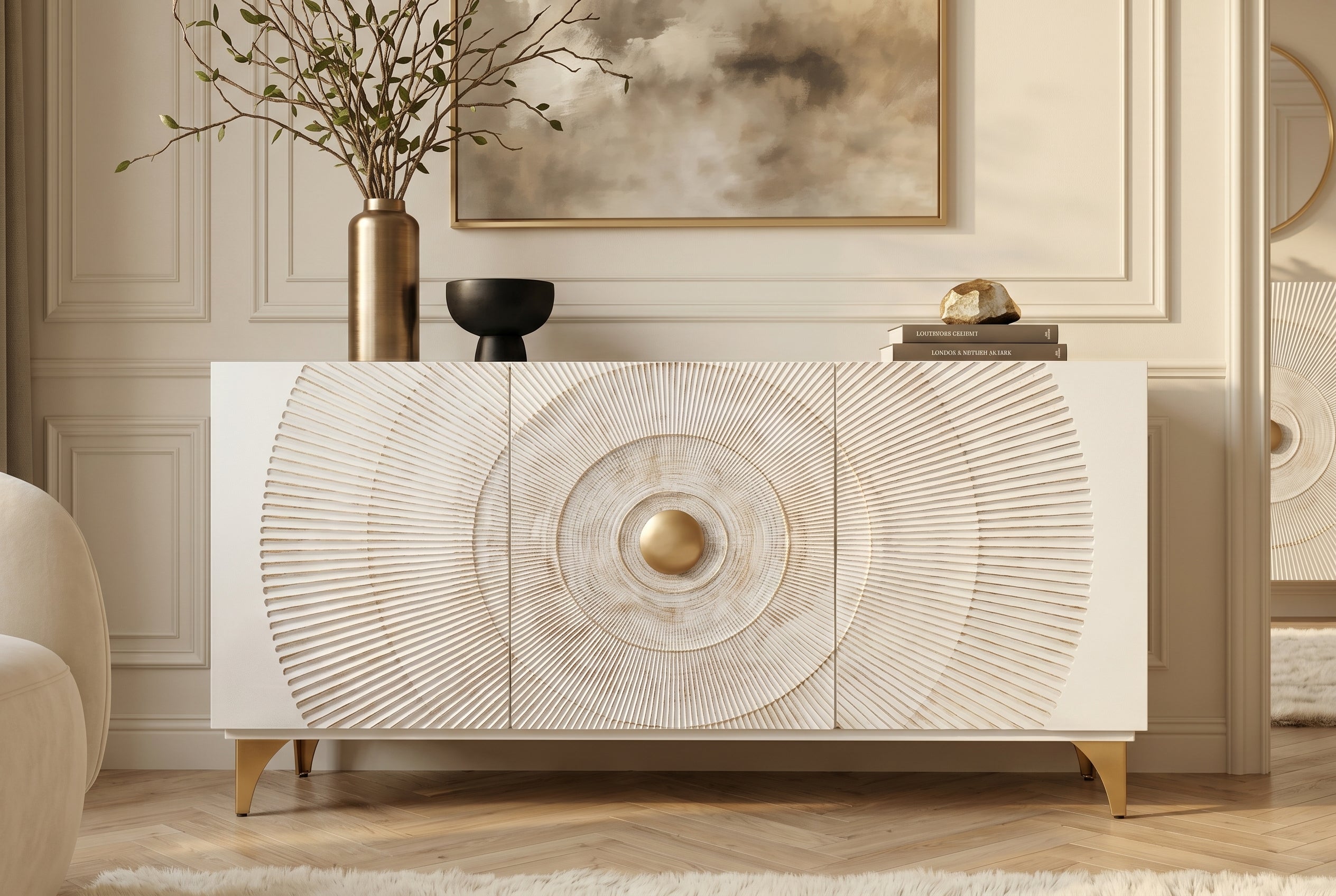 Invicta Comodă GOLDEN SUNSET - 140cm | Mango, Alb | 140x75x38 cm