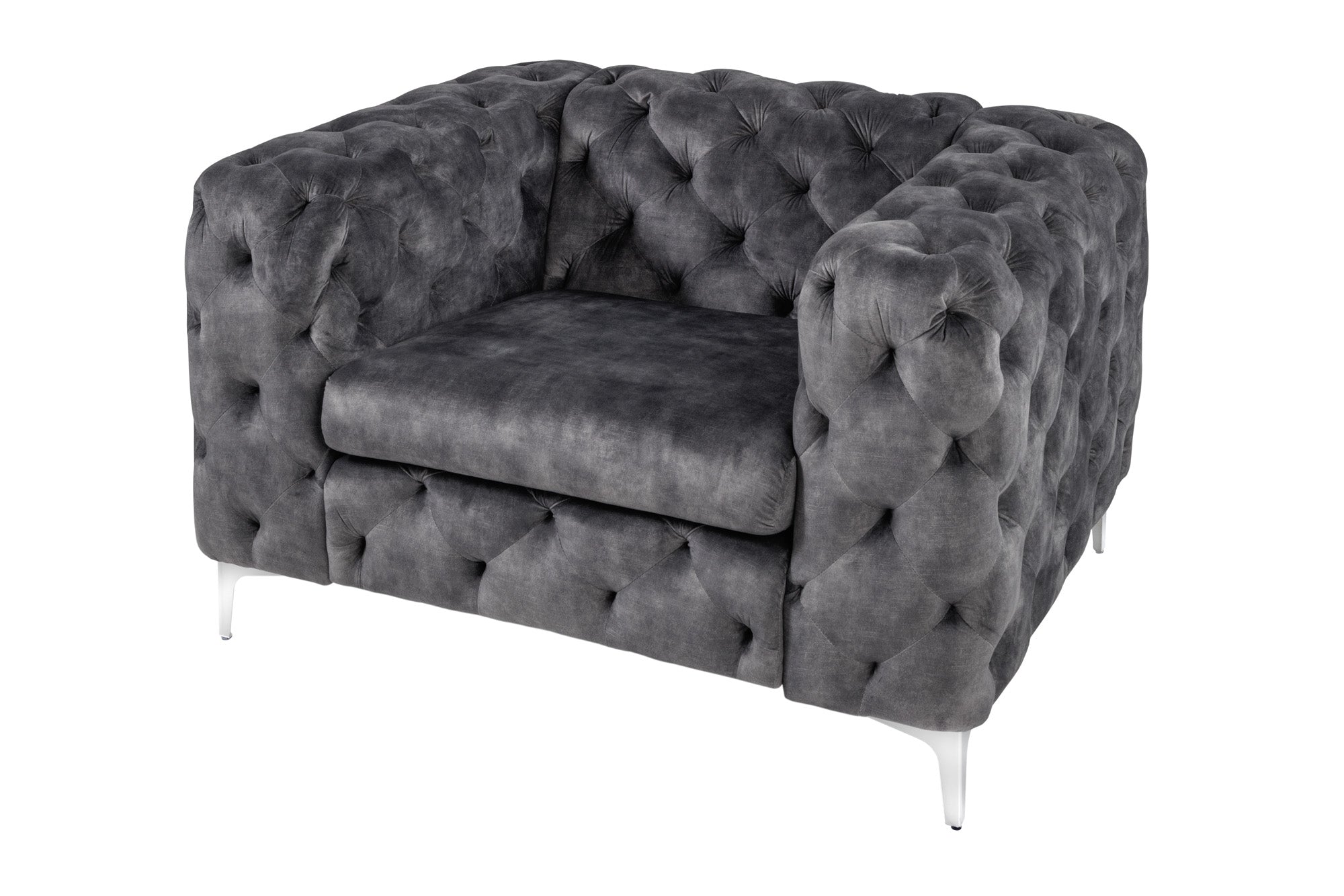 Invicta Fotoliu MODERN BAROCK - Chesterfield 120cm | Catifea, Gri | 120x70x100 cm