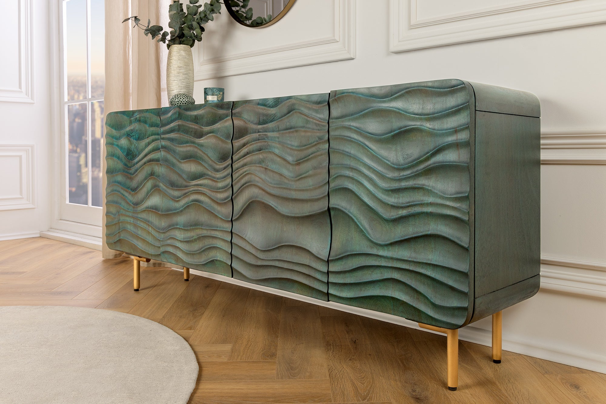 Invicta Comodă WAVE - 160cm | Mango, Turcoaz | 160x75x38 cm