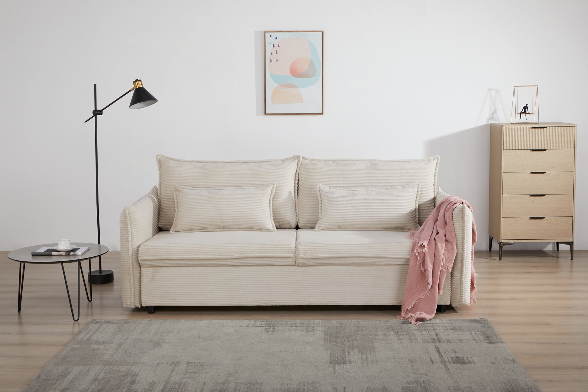 Invicta Canapea extensibilă APARTMENT - 215cm, Extensibilă, 3 Locuri | Țesătură Cord, Bej | 215x90x100 cm