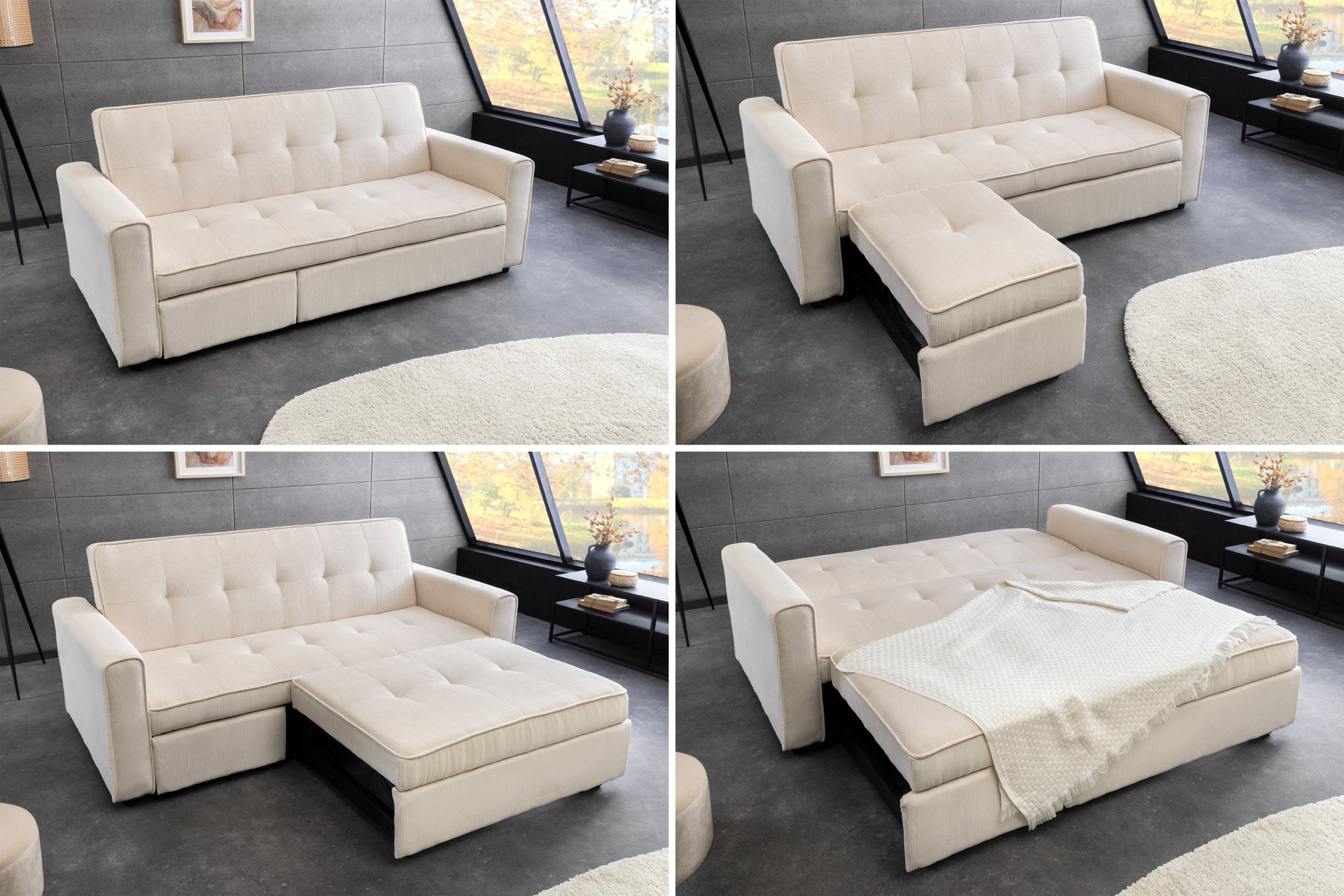 Invicta Canapea extensibilă SMART - 180cm, 2 Locuri | Țesătură Cord, Bej | 180x95x90 cm