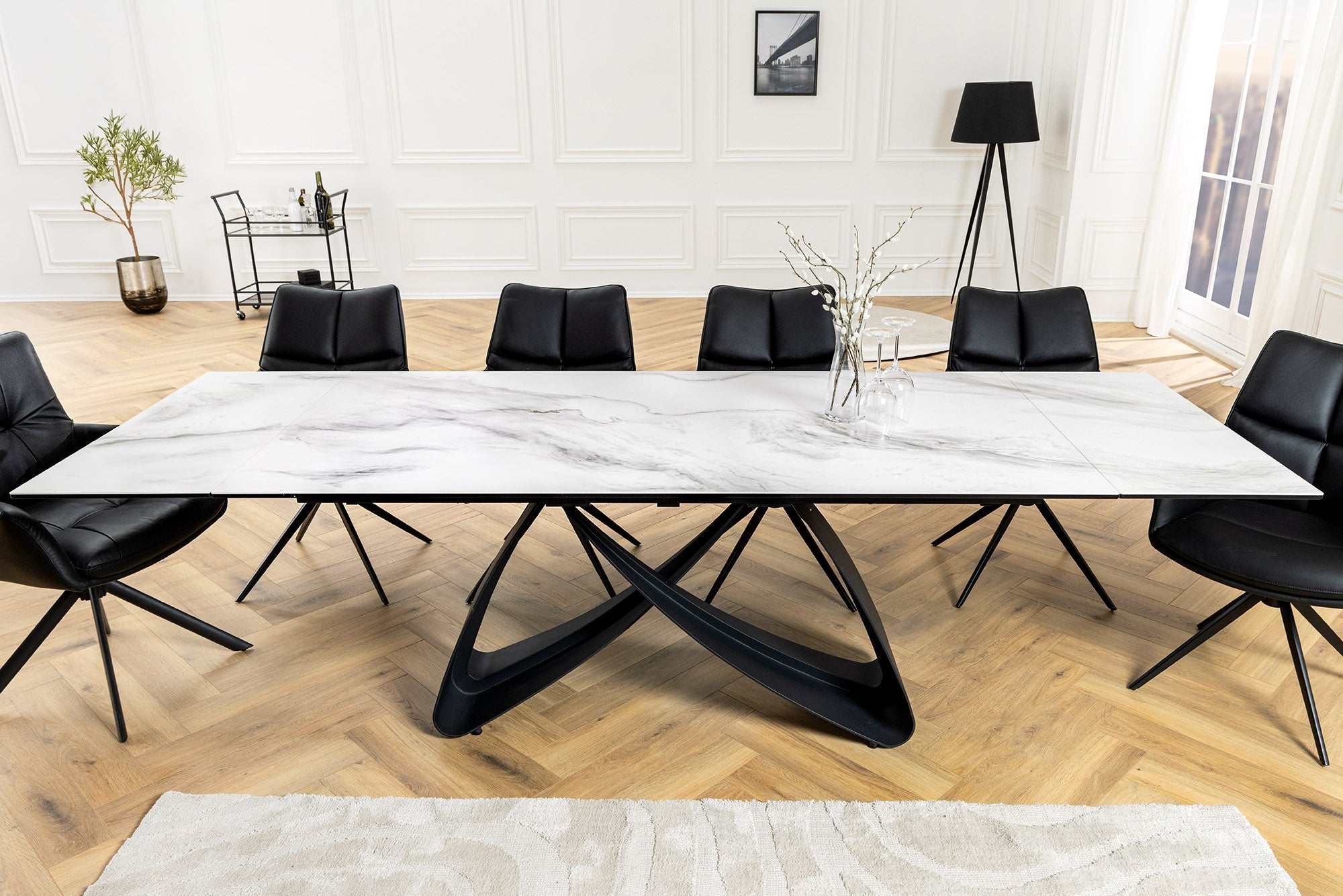 Invicta Masă dining INFINITY - 260cm | Marmură, Sticlă, Alb | 260x76x90 cm