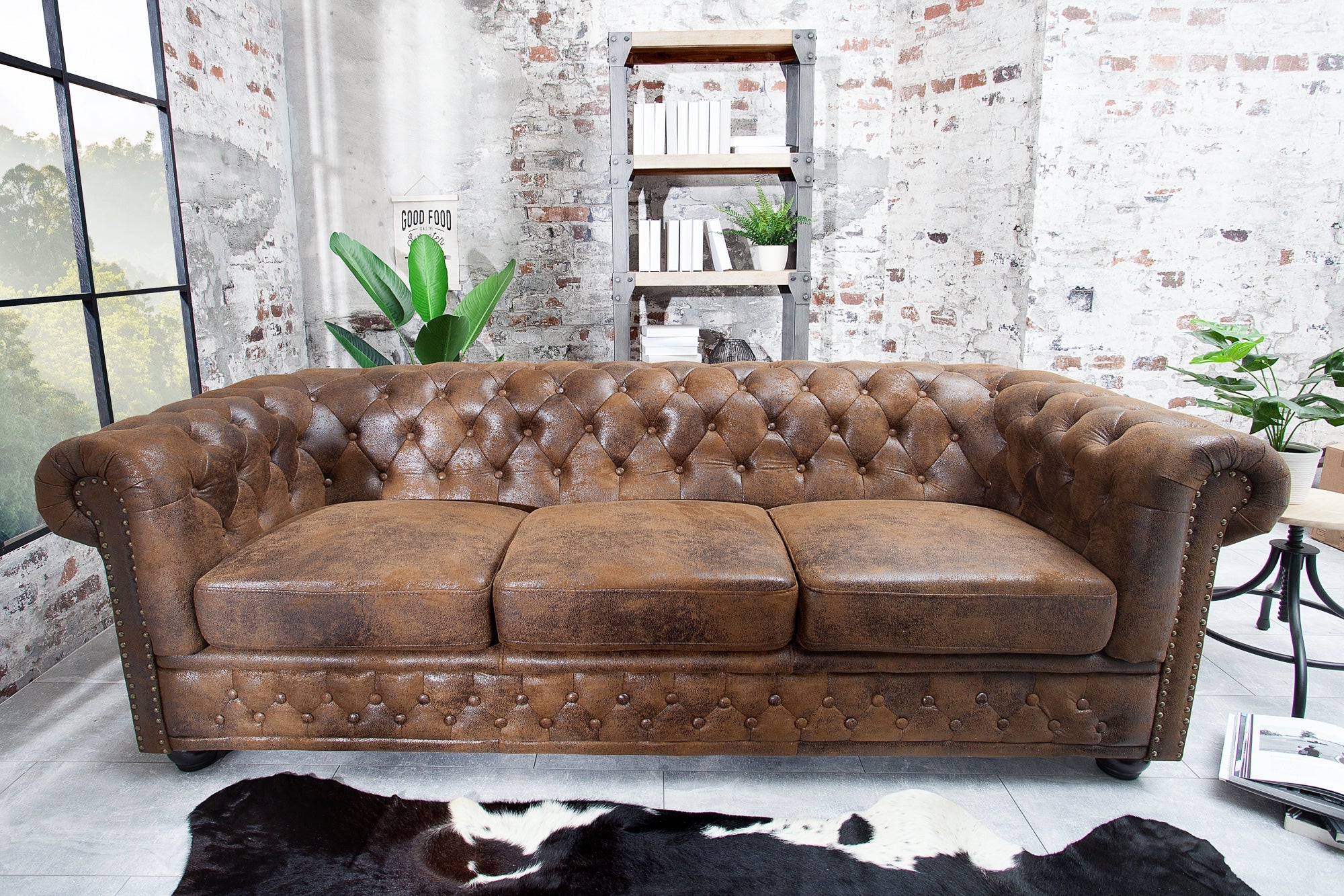 Invicta Canapea CHESTERFIELD - 3 Locuri | Maro | 205x75x85 cm