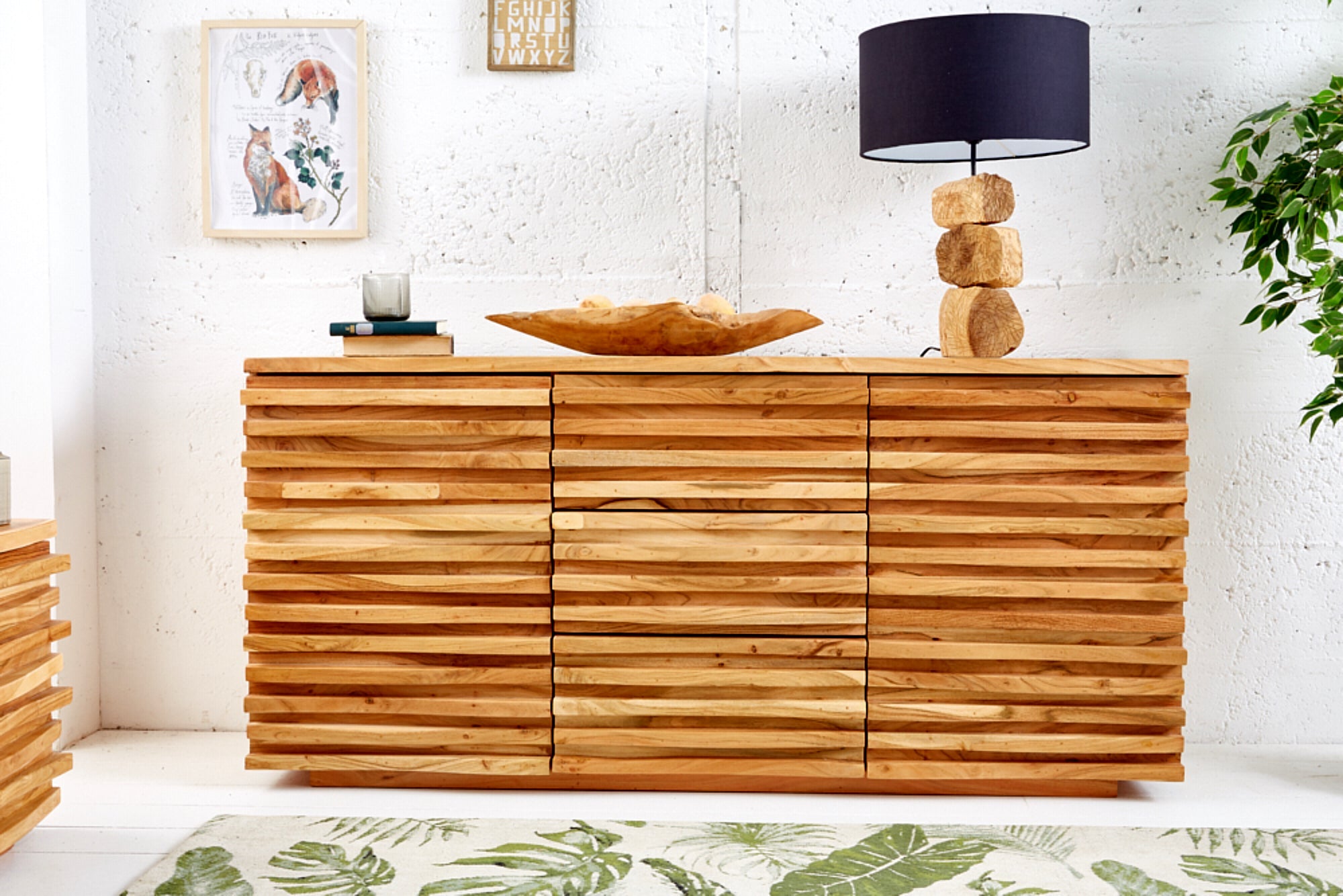 Invicta Comodă RELIEF - 160cm | Acacia, Natural | 160x75x38 cm