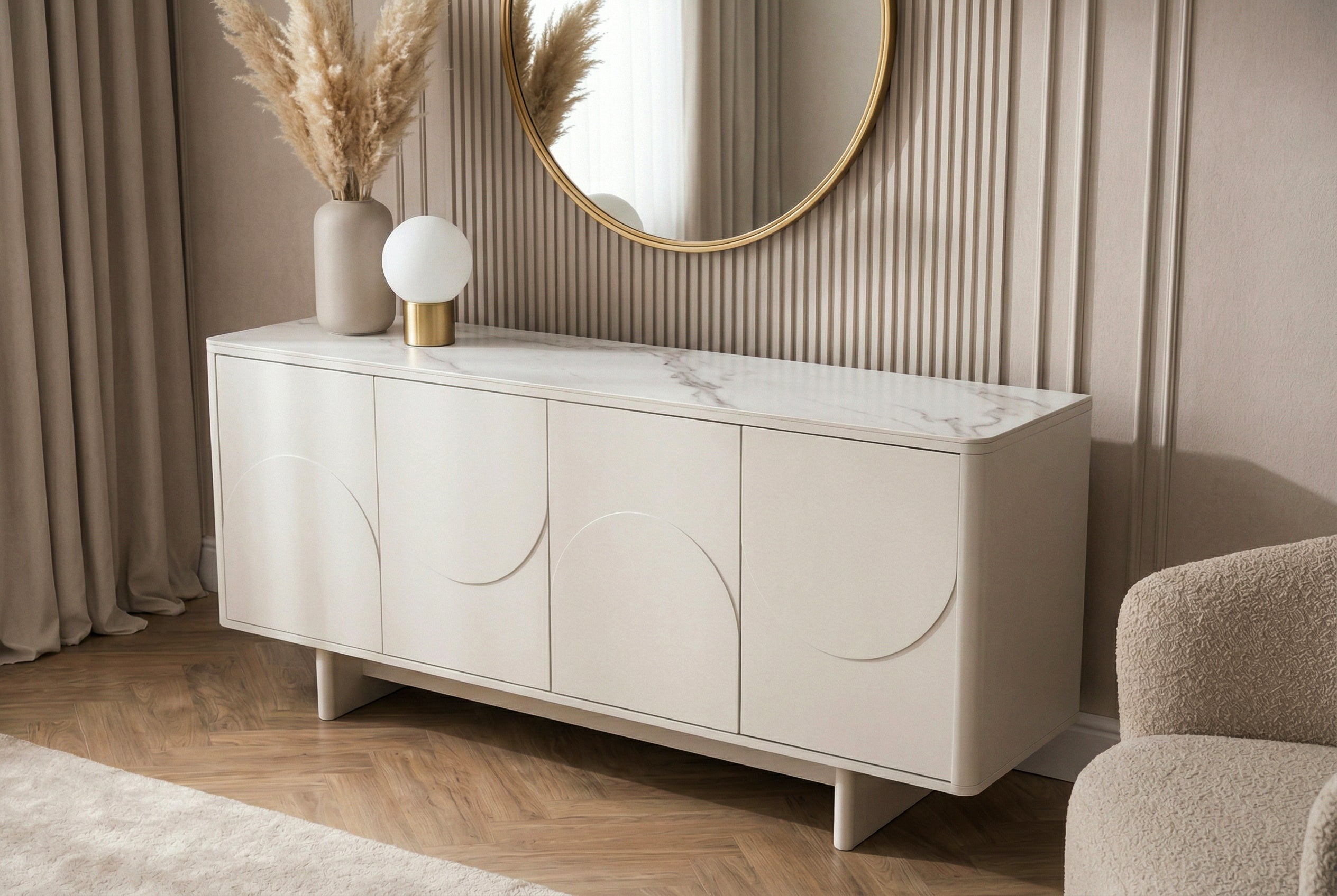 Invicta Comodă SAVOY - 180cm | Marmură, Alb | 180x76x40 cm