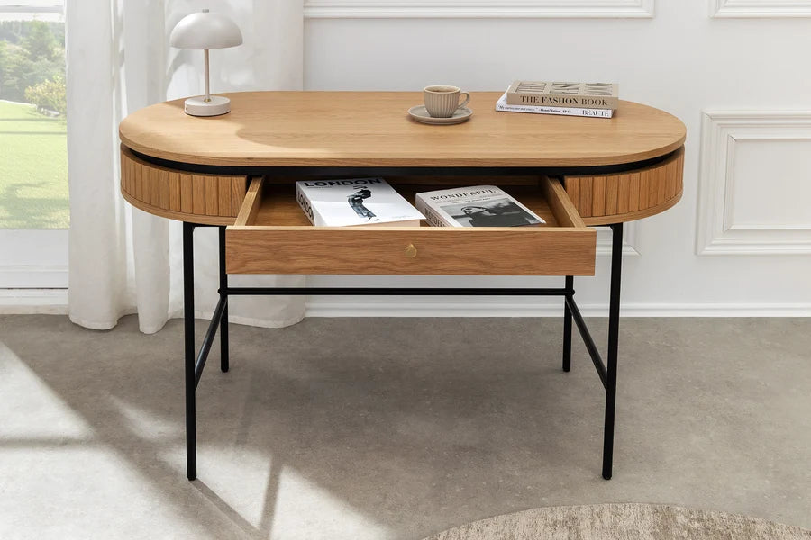 Birou Invicta Interior ATELIER 120 cm, Lemn Furniruit cu Aspect de Stejar Natural și Cadru Metalic Negru