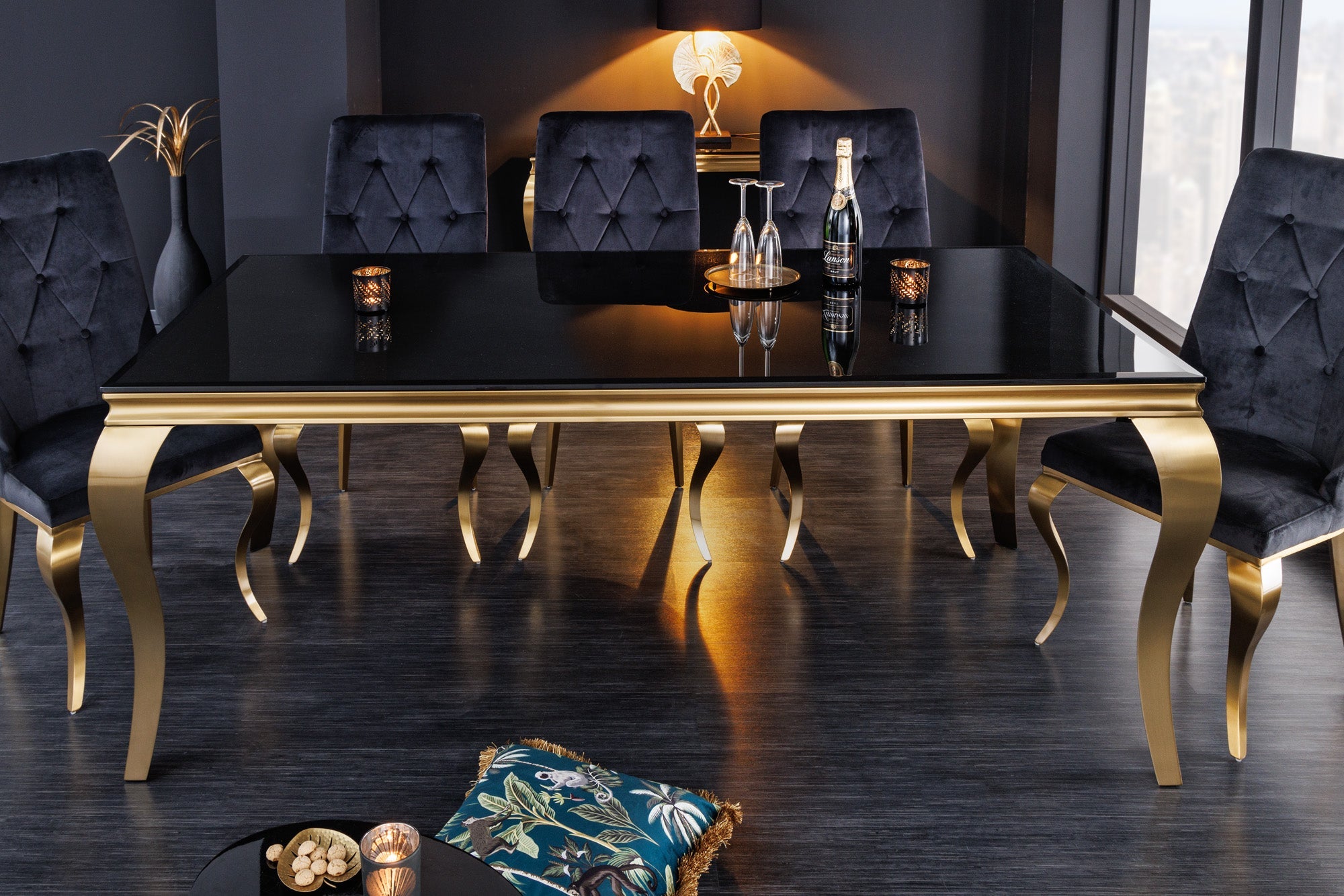 Invicta Masă dining MODERN BAROCK - 180cm | Sticlă, Negru | 180x75x90 cm