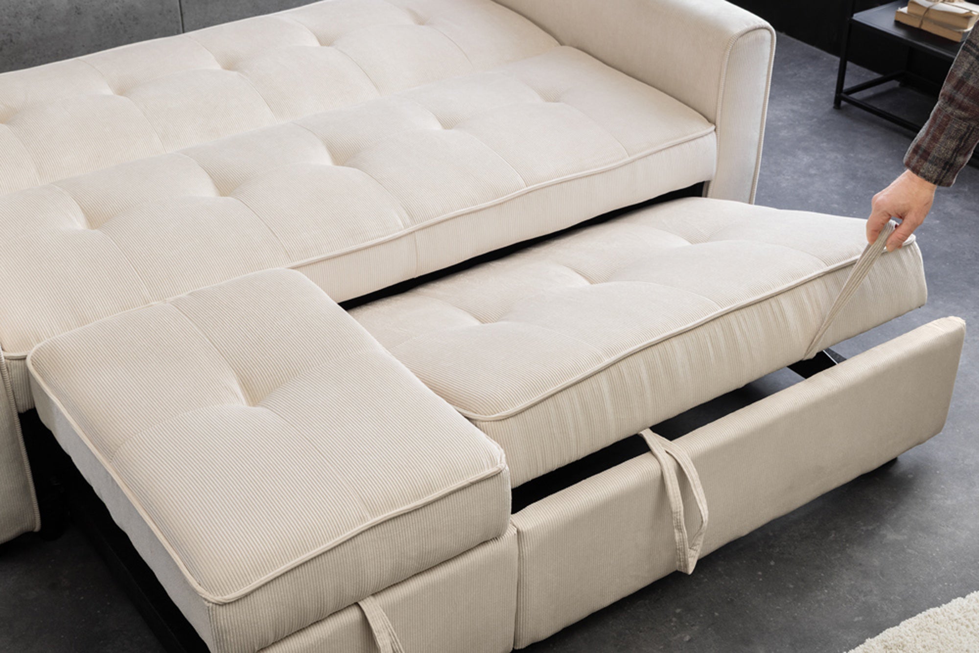 Invicta Canapea extensibilă SMART - 180cm, 2 Locuri | Țesătură Cord, Bej | 180x95x90 cm