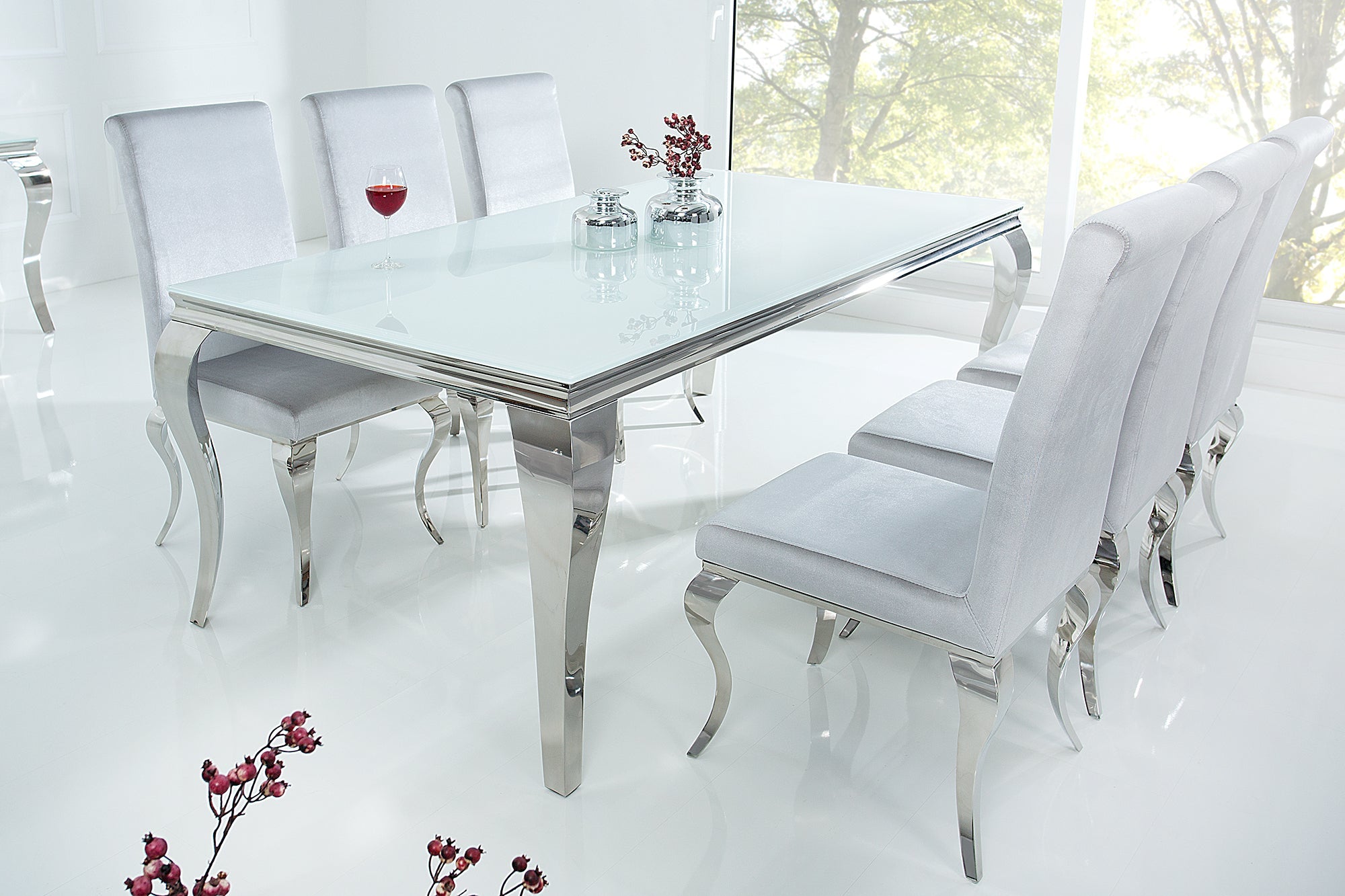 Invicta Masă dining MODERN BAROCK - 200cm | Sticlă, Alb | 200x75x105 cm