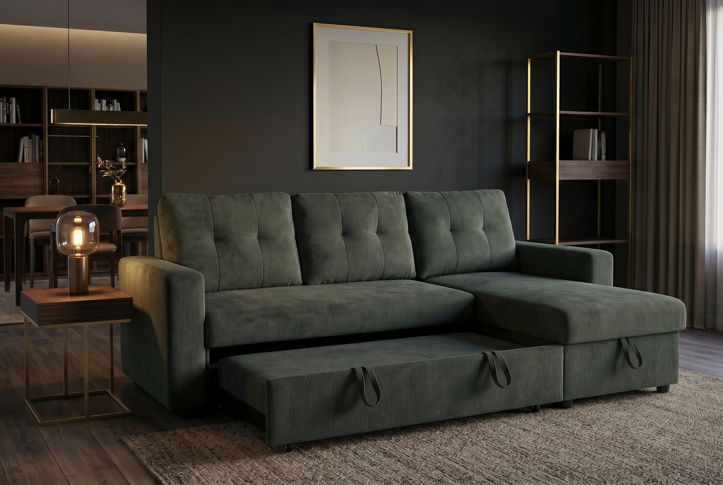 Invicta Canapea extensibilă APARTMENT - 205cm, 3 Locuri | Catifea, Bej | 202x90x150 cm