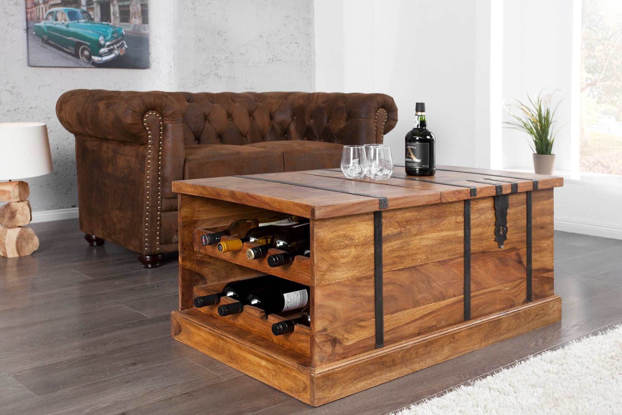 Invicta Masă cafea BODEGA - 100cm | Sheesham, Metal | 100x40x60 cm