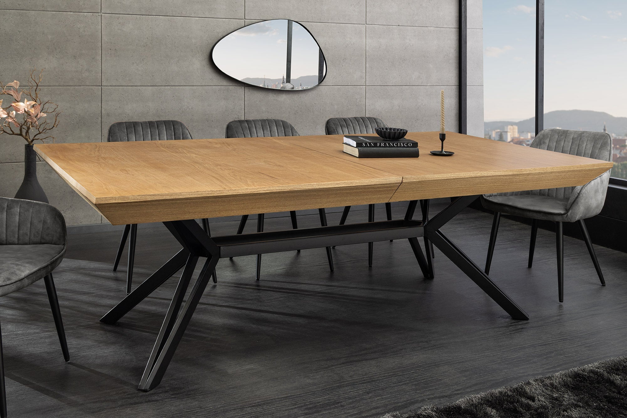 Invicta Masă dining GIANT - 320cm | Stejar, Metal, Negru