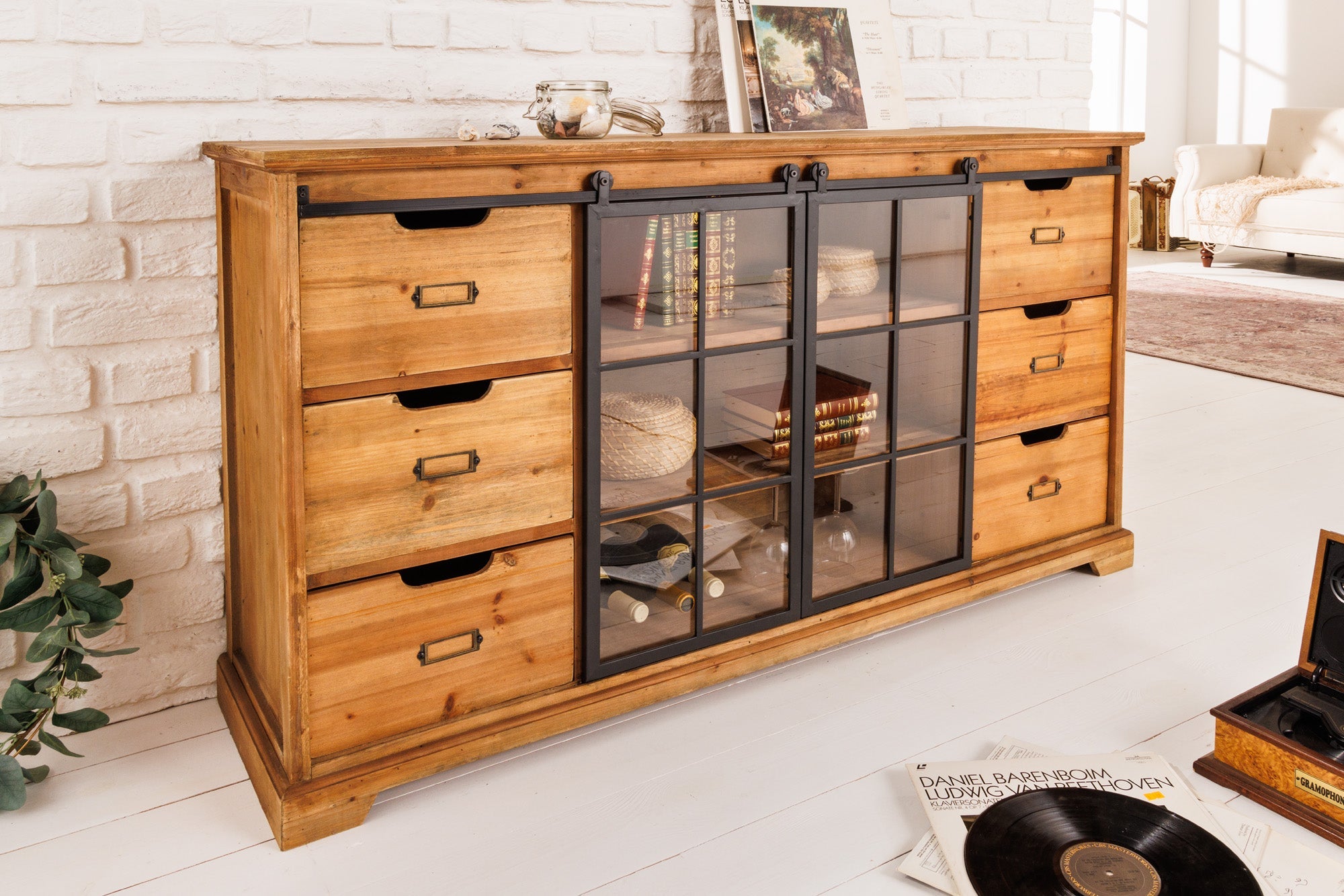 Invicta Comodă HERITAGE - 150cm | Pin, Sticlă | 148x83x40 cm