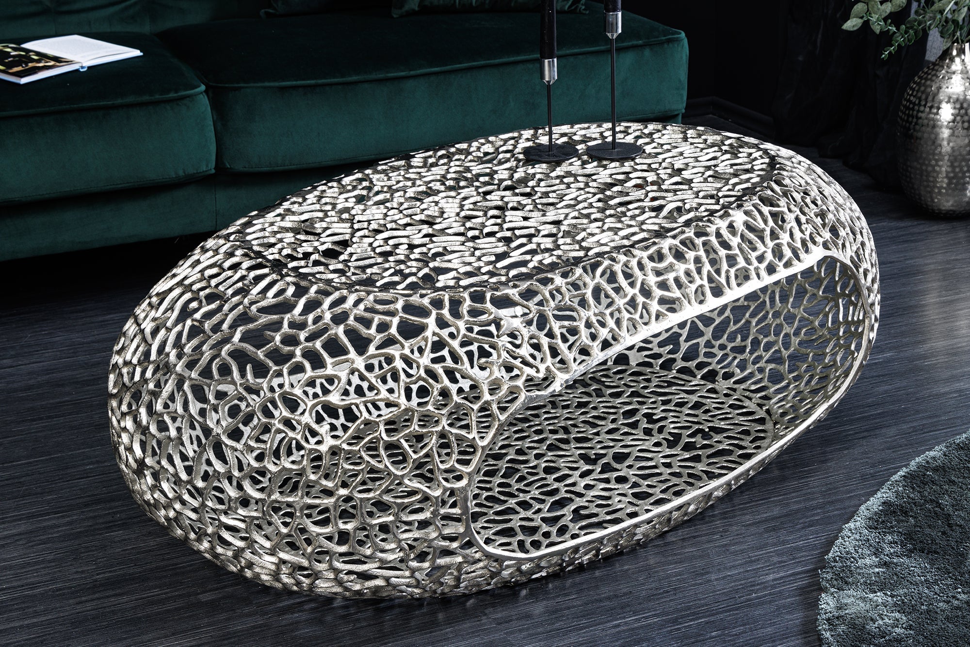 Invicta Masă cafea ORGANIC LEAF - 120cm | Argintiu | 119x40x66 cm