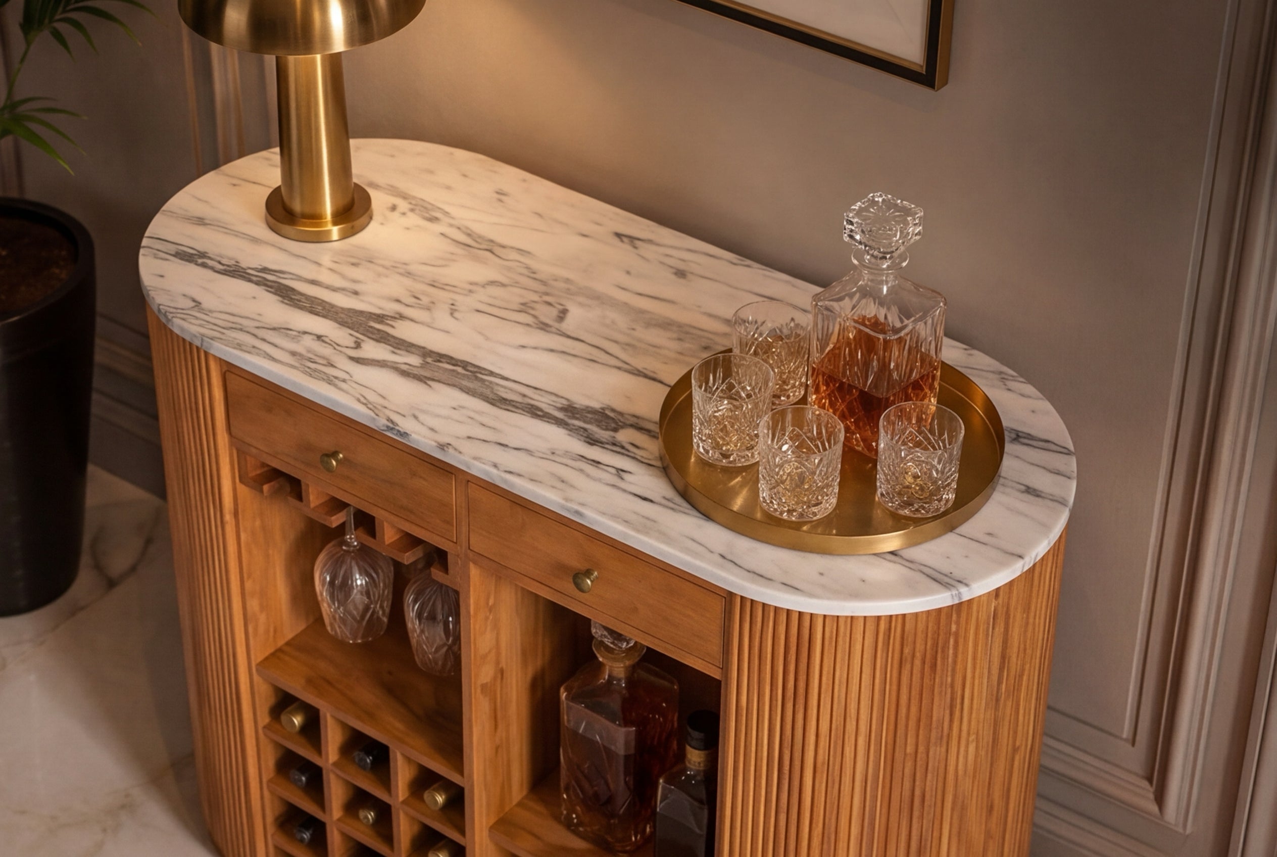 Invicta Masă bar TRES CHIC - 120cm | Mango, Marmură, Alb | 120x105x55 cm