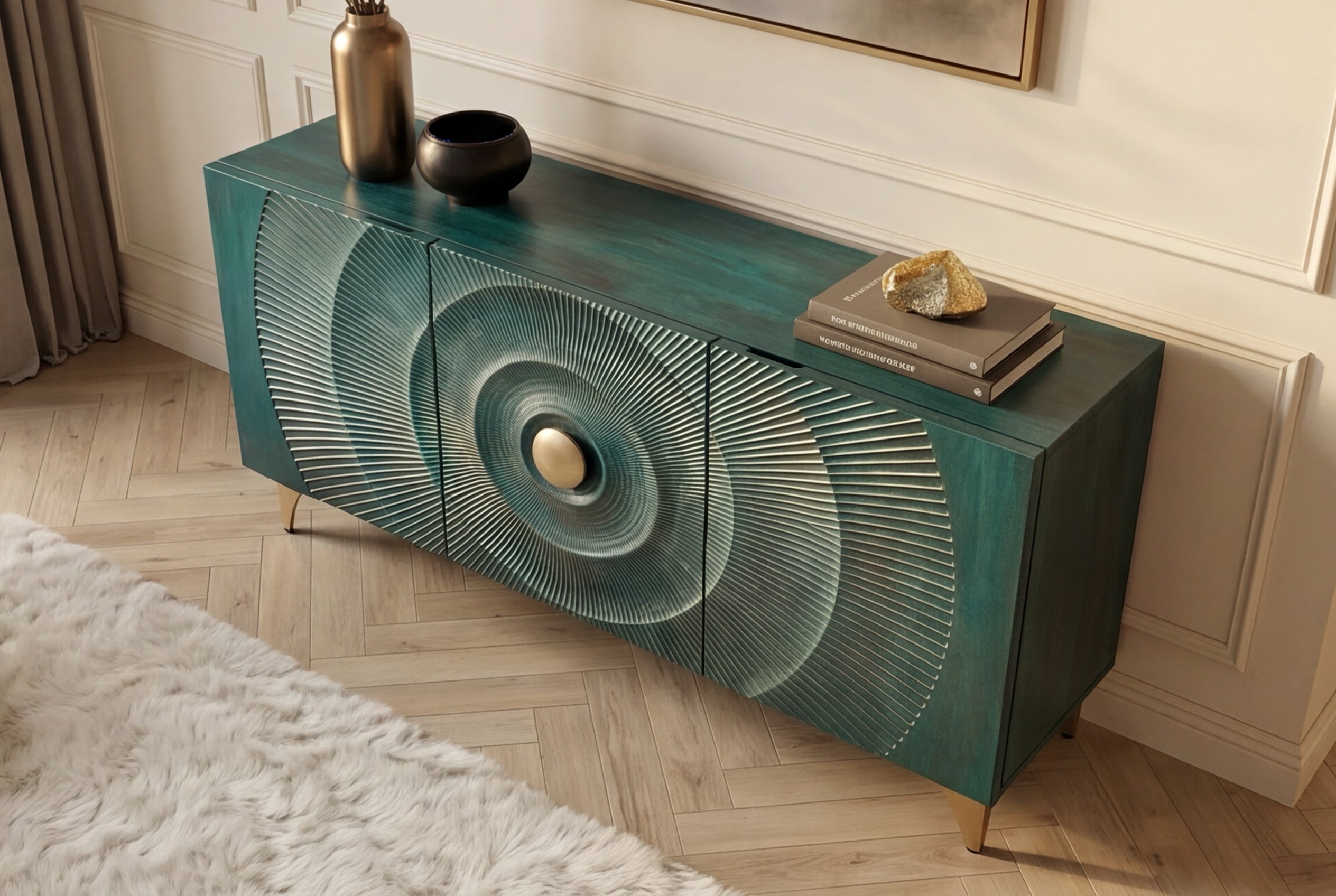 Invicta Comodă GOLDEN SUNSET - 140cm | Mango, Auriu | 140x75x38 cm