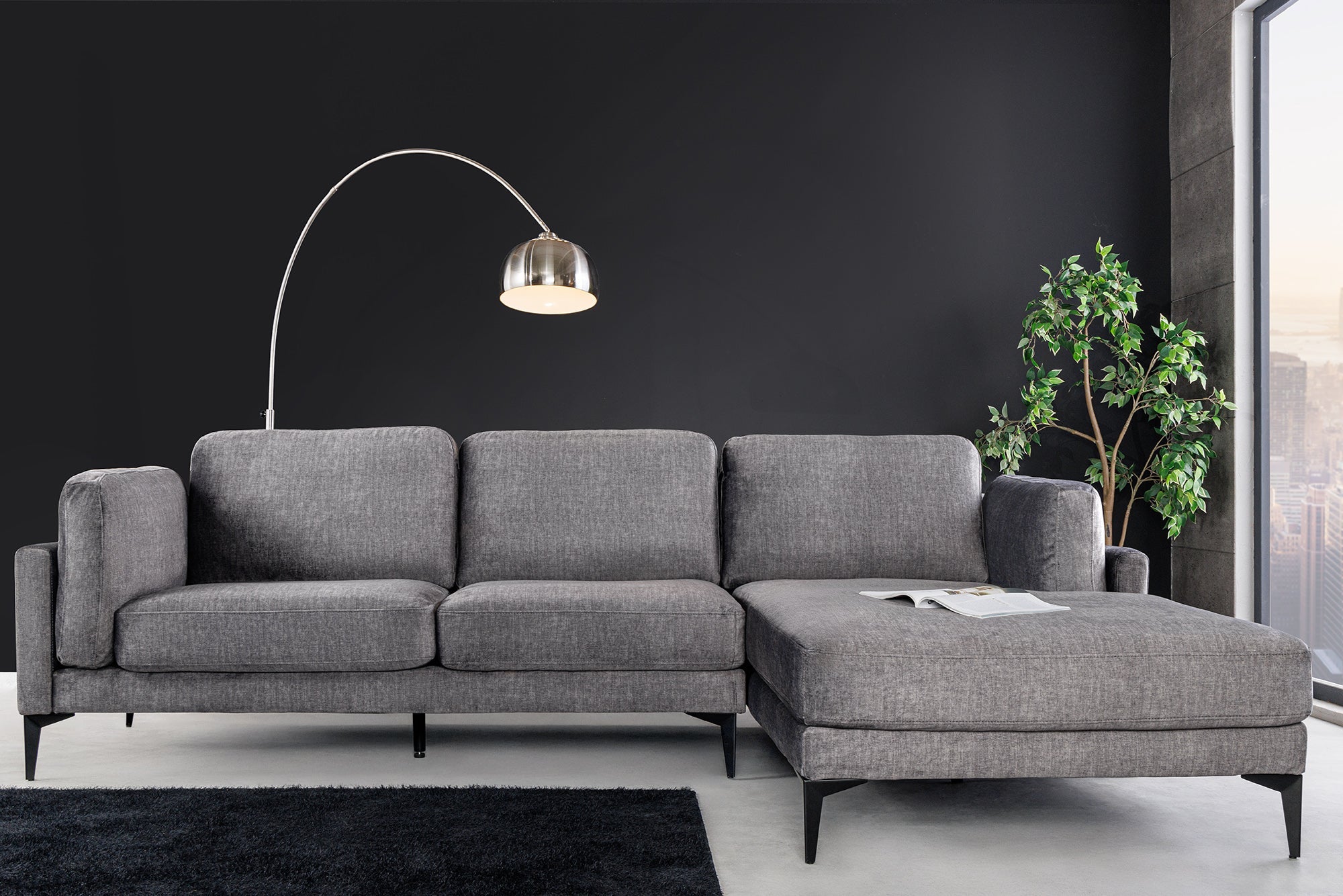 Invicta Canapea MANHATTAN - 295cm | Catifea, Gri | 292x88x85 cm