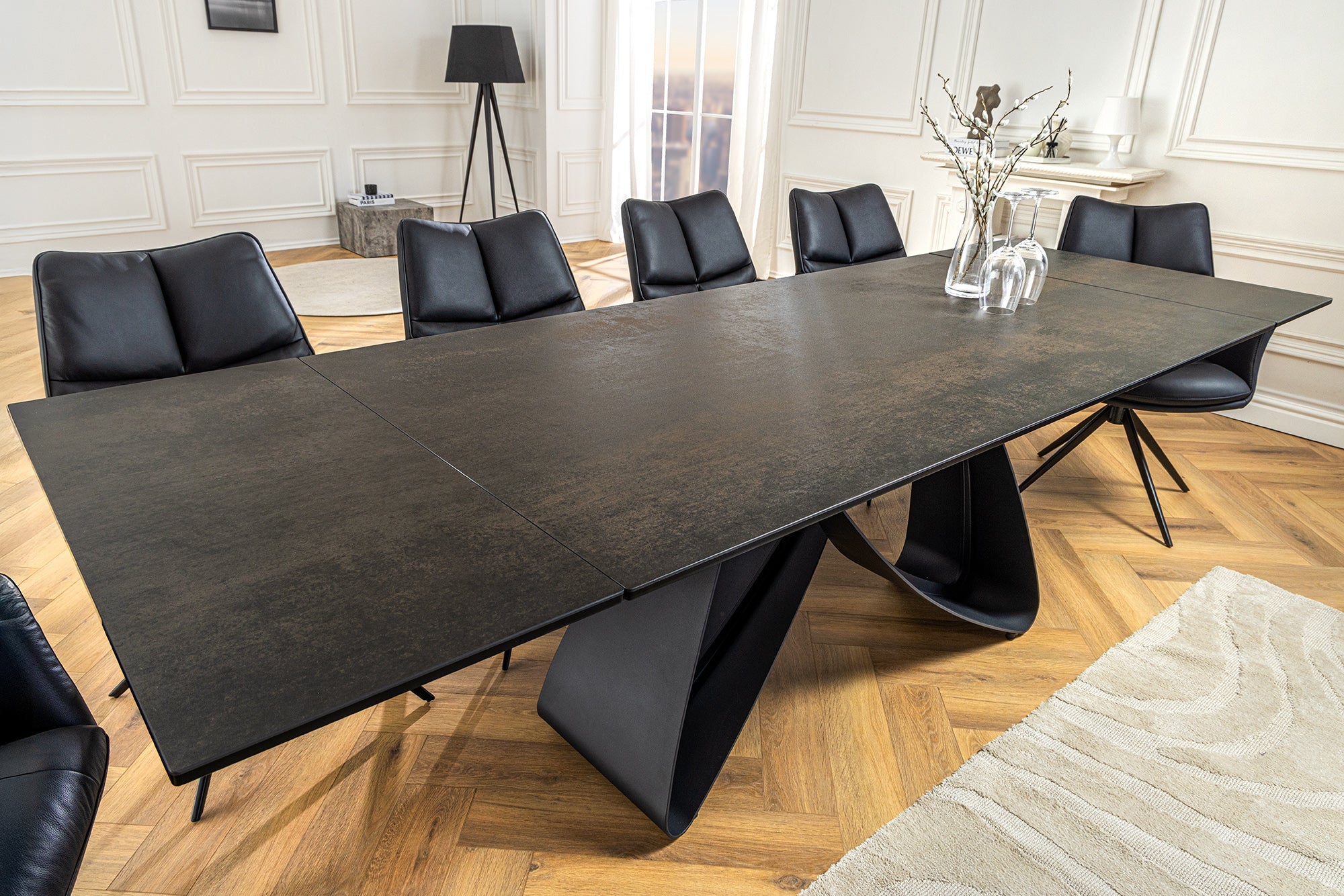 Invicta Masă dining INFINITY - 260cm | Marmură, Sticlă, Negru | 260x76x90 cm