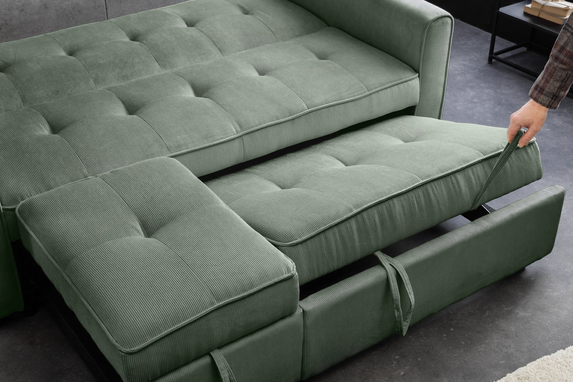 Invicta Canapea extensibilă SMART - 180cm, 2 Locuri | Țesătură Cord, Verde | 180x95x90 cm