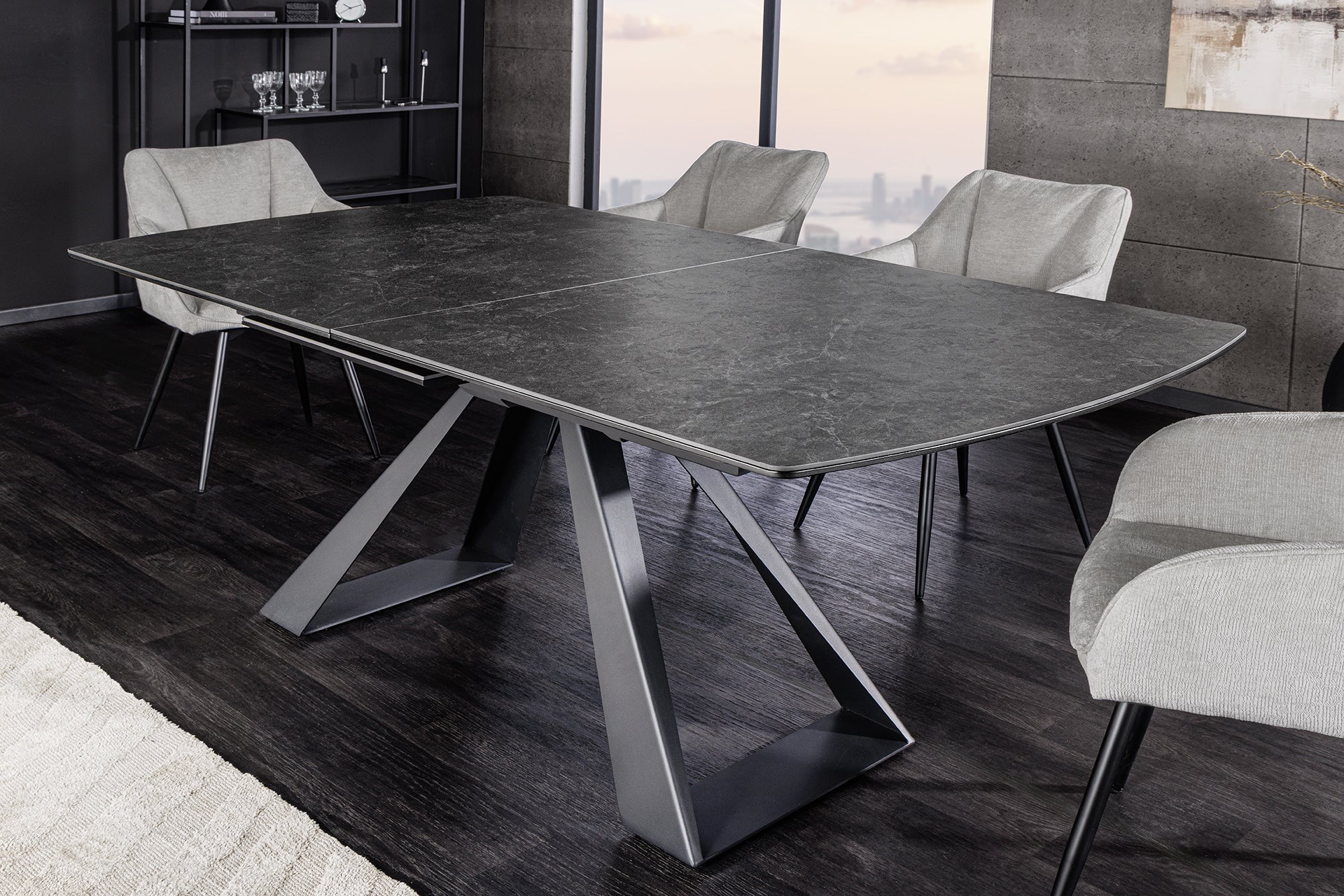 Invicta Masă dining CONCORD - 230cm | Marmură, Sticlă, Țesătură Cord, Roșu