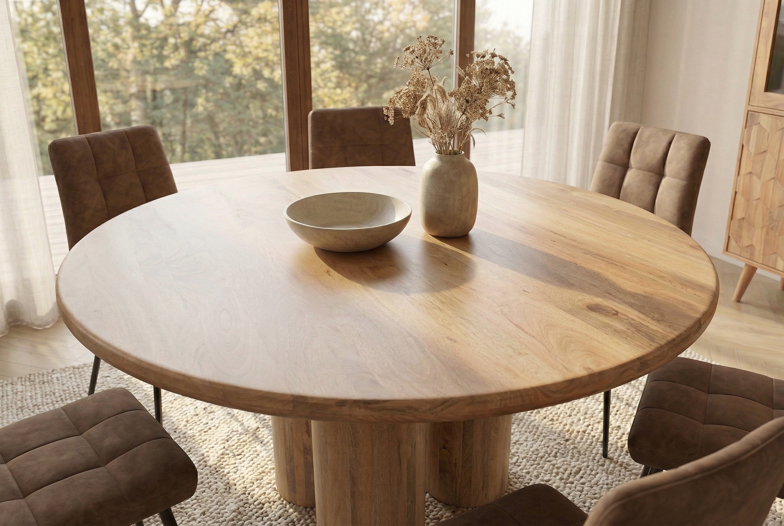 Invicta Masă dining ART DECO - 140cm | Mango, Natural | 140x76.5x140 cm