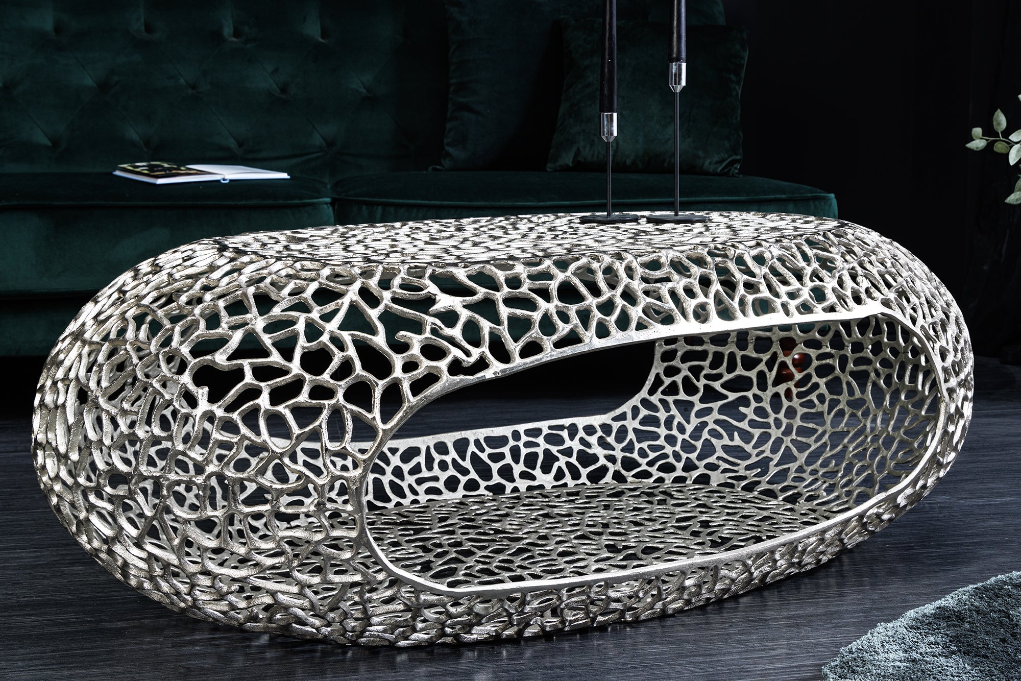 Invicta Masă cafea ORGANIC LEAF - 120cm | Argintiu | 119x40x66 cm