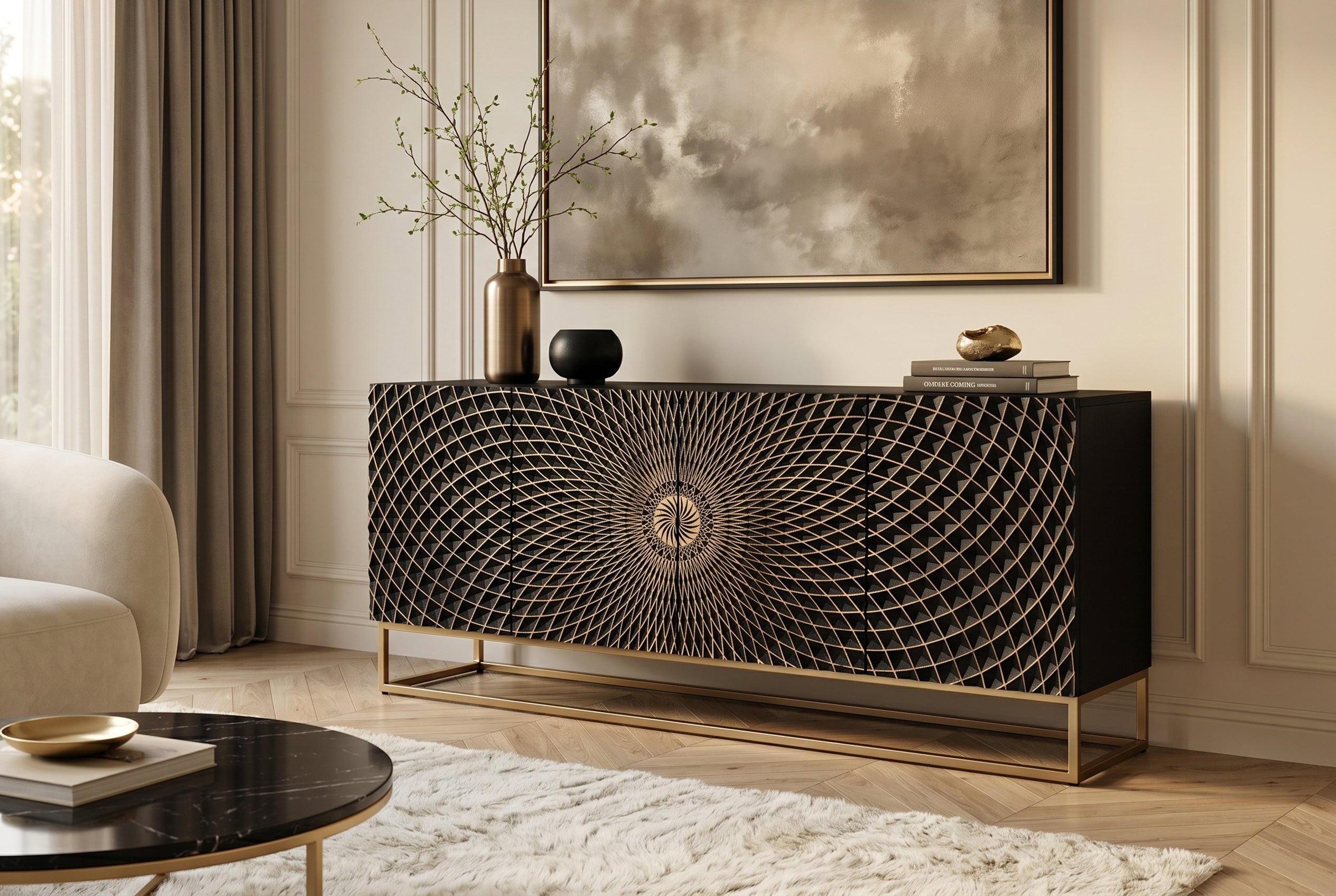 Invicta Comodă ILLUSION - 180cm | Mango, Negru | 177x76x38 cm