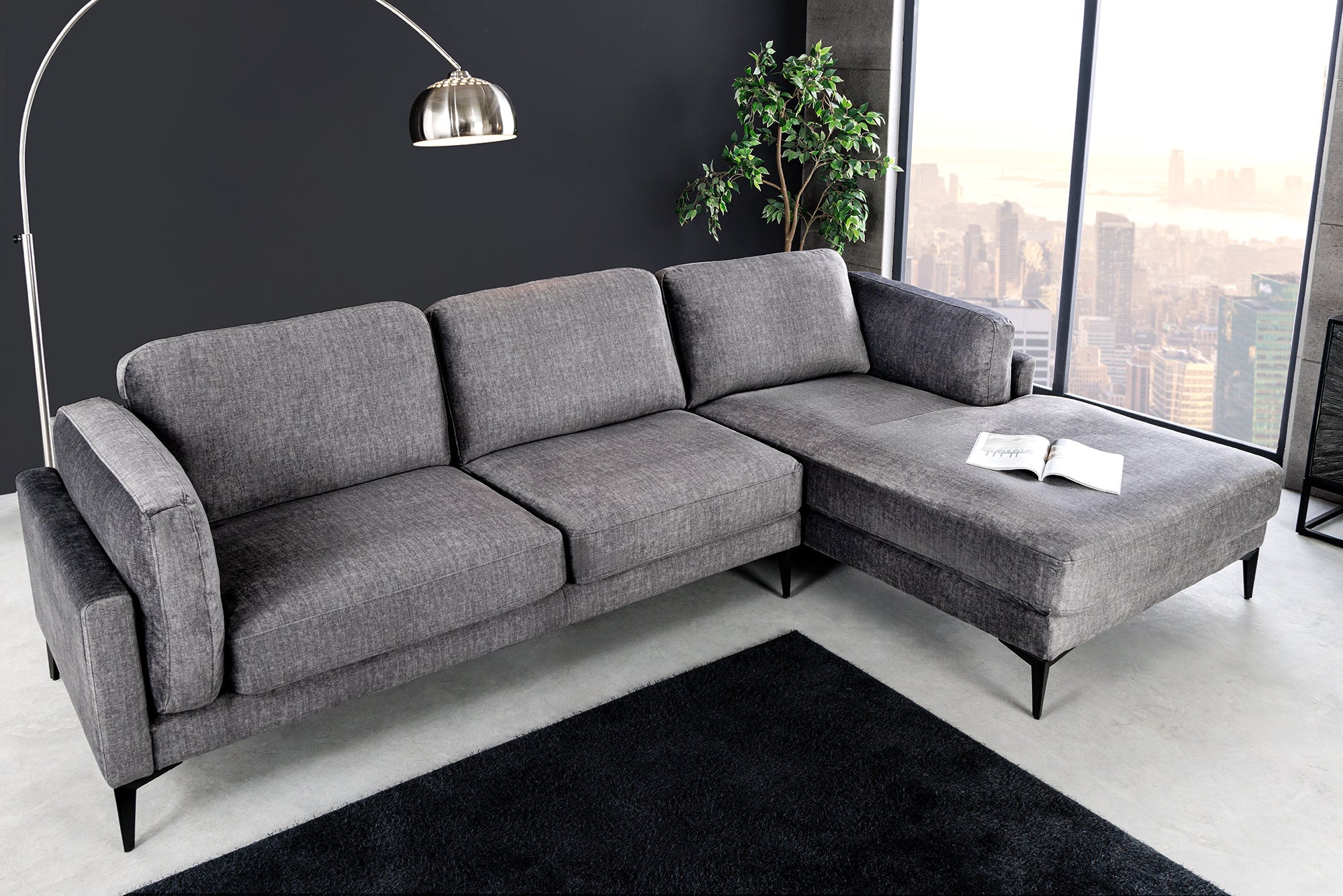 Invicta Canapea MANHATTAN - 295cm | Catifea, Gri | 292x88x85 cm