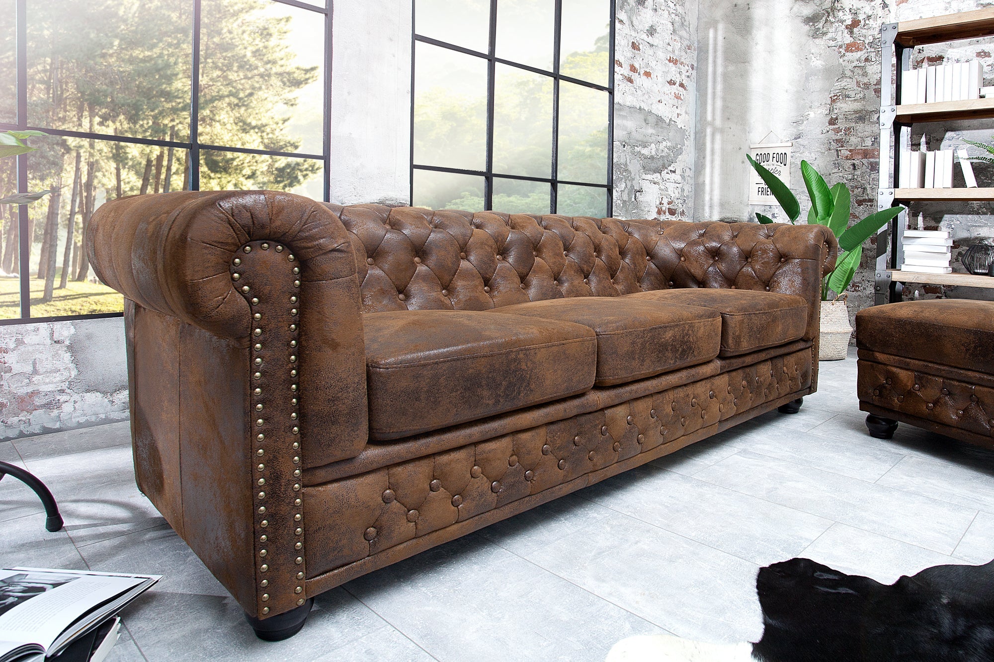 Invicta Canapea CHESTERFIELD - 3 Locuri | Maro | 205x75x85 cm