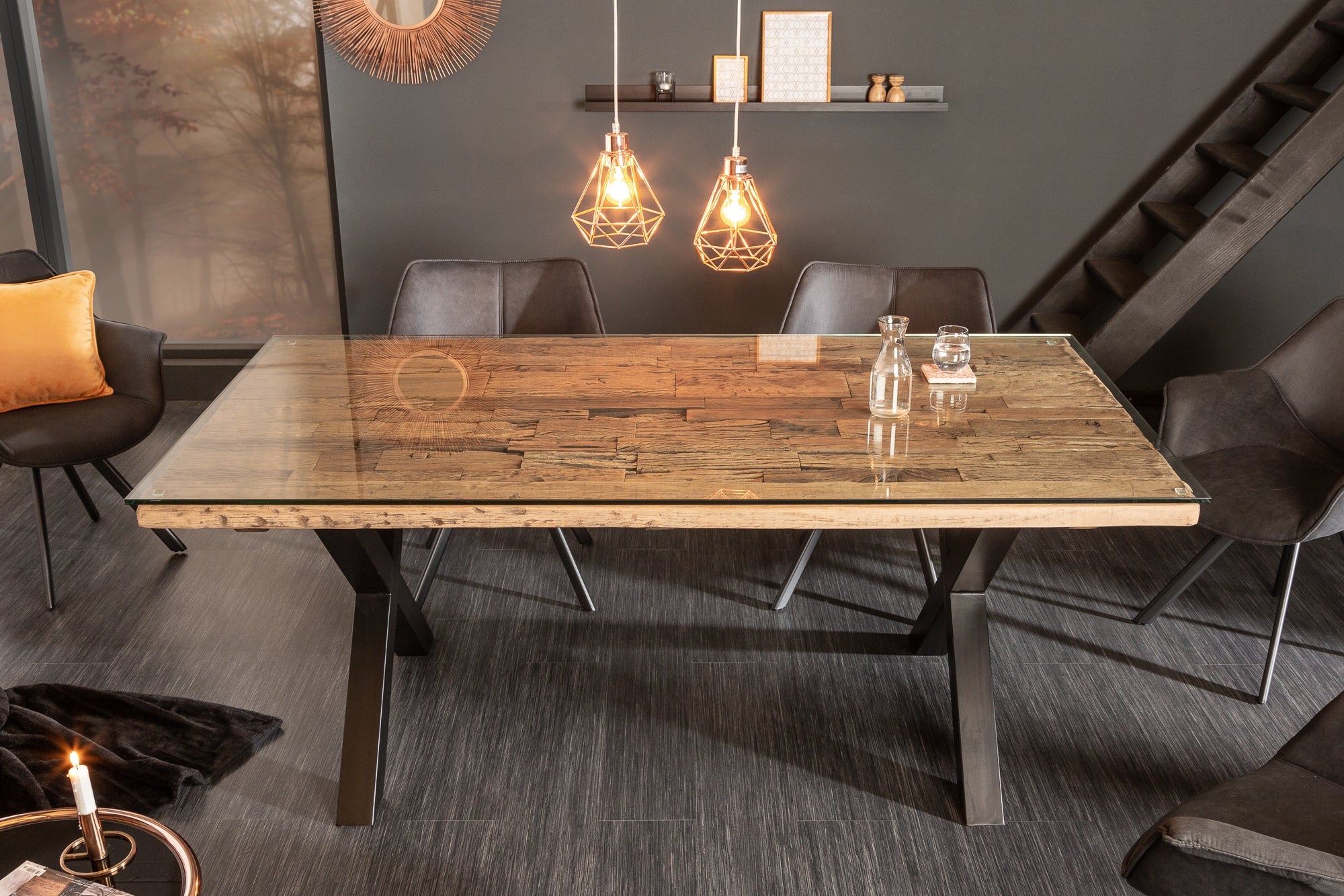 Invicta Masă dining BARRACUDA - 180cm | Sticlă, Natural | 180x75x100 cm