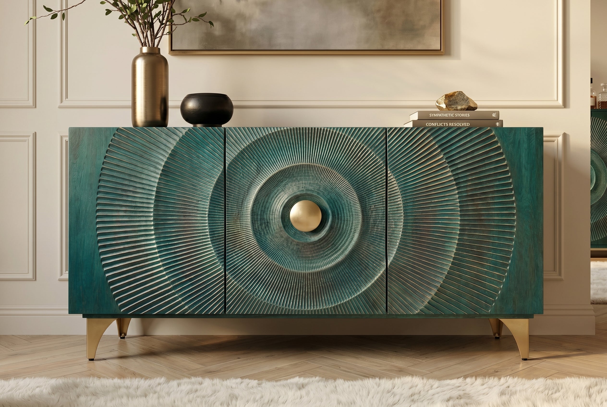 Invicta Comodă GOLDEN SUNSET - 140cm | Mango, Auriu | 140x75x38 cm