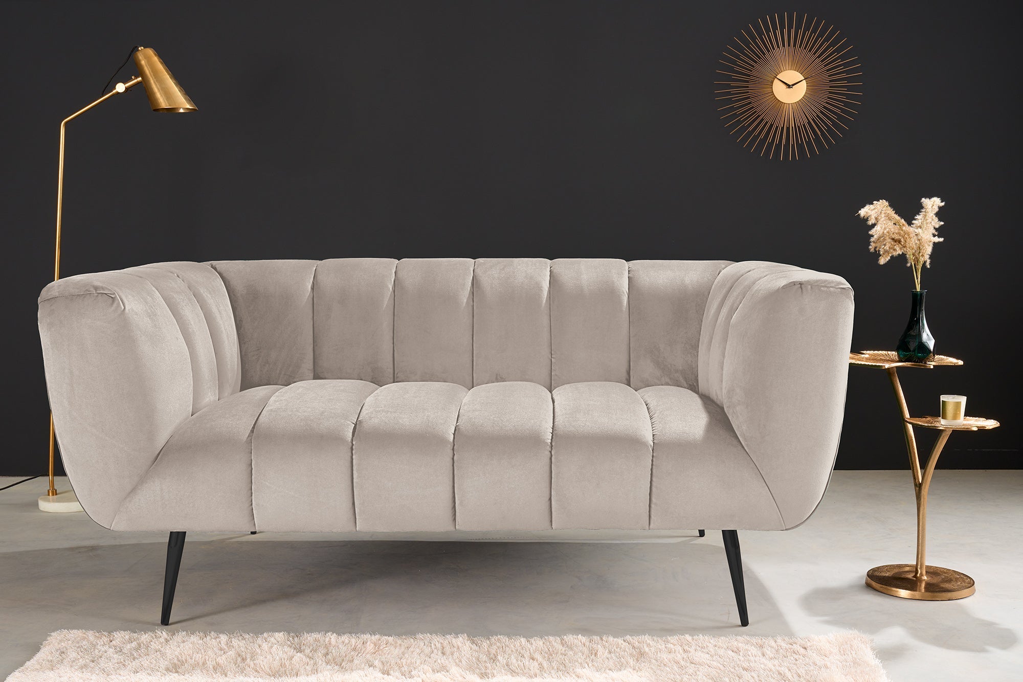 Invicta Canapea NOBLESSE - 165cm, 2 Locuri | Catifea, Țesătură Texturată, Negru | 165x78x90 cm