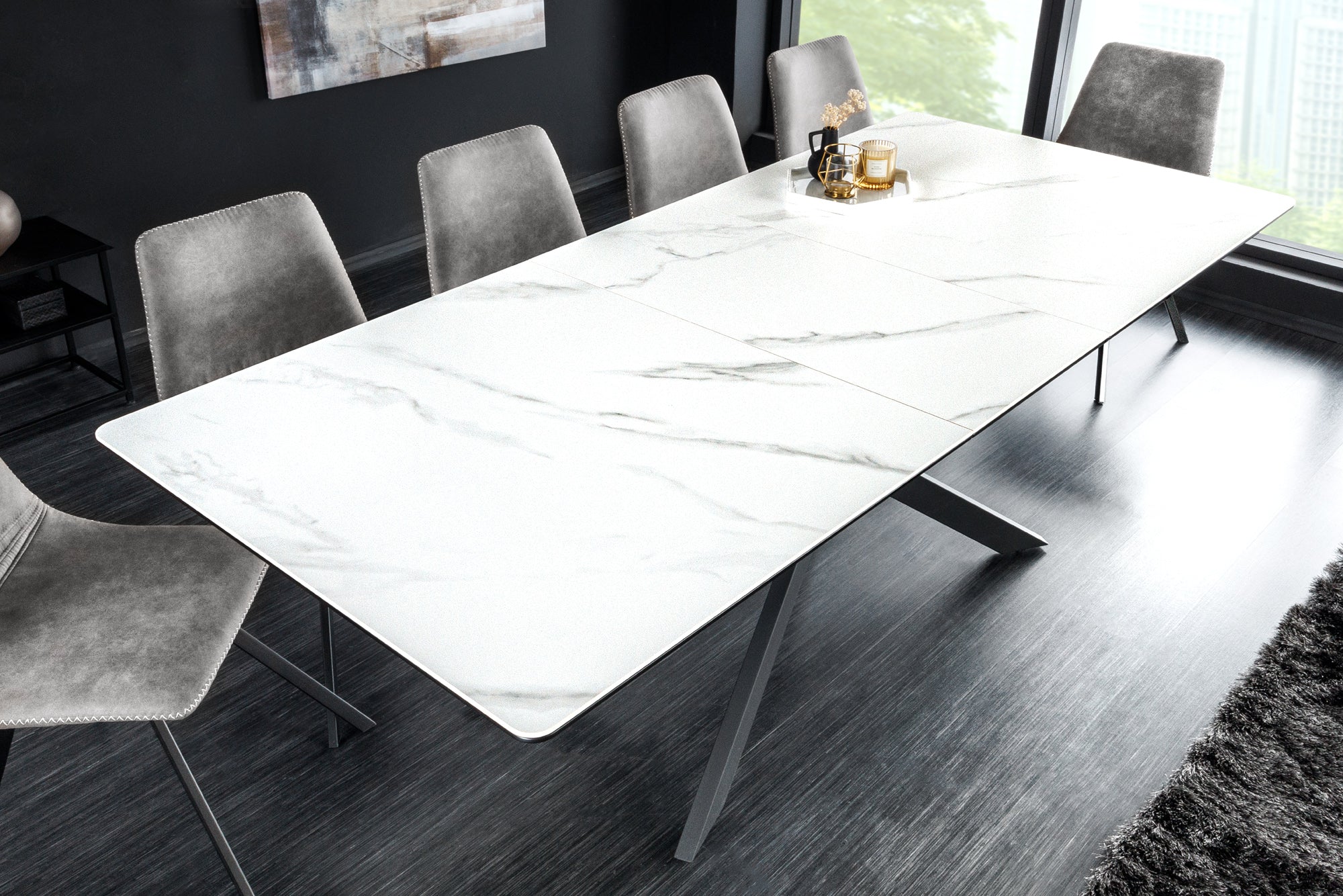Invicta Masă dining ALPINE - 200cm | Pin, Marmură, Alb | 160x76x90 cm