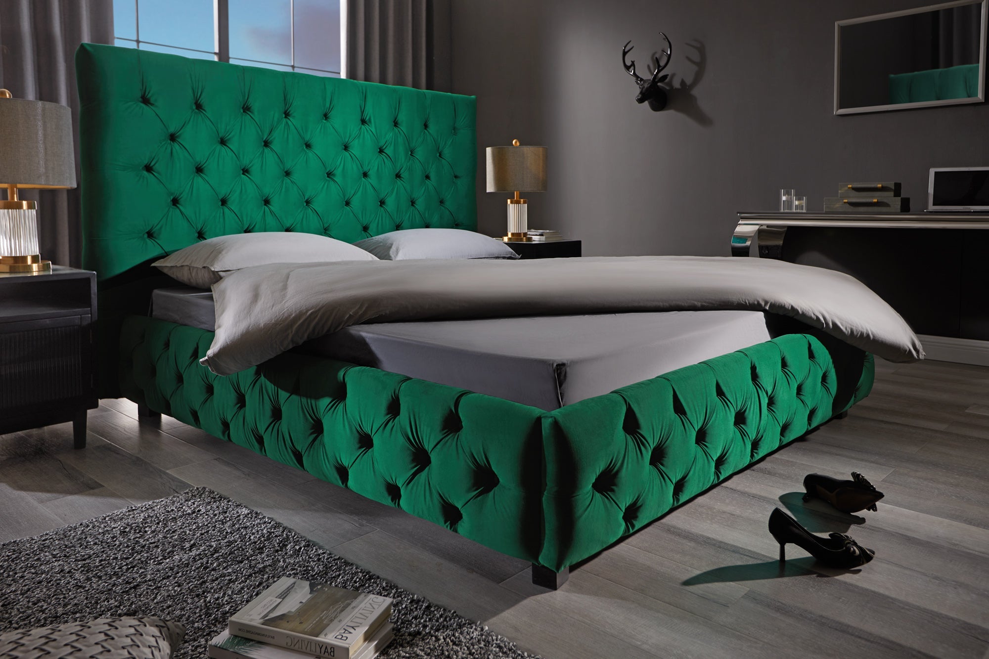 Invicta Pat PARIS CHESTERFIELD - 200cm | Catifea, Verde | 210x140x220 cm