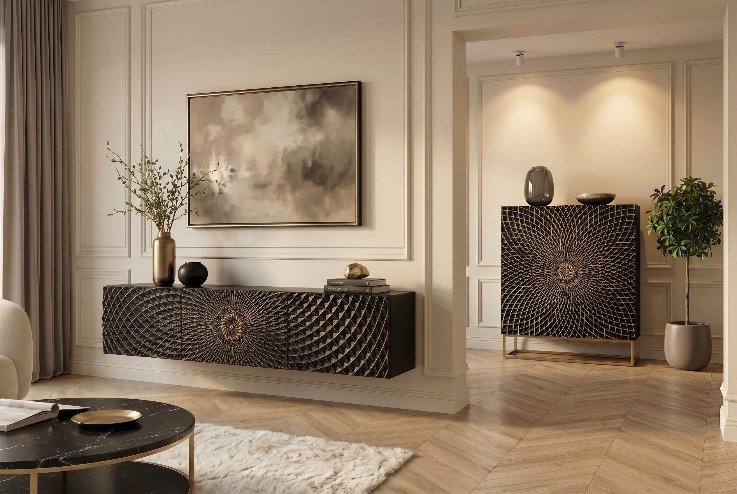 Invicta Comodă TV TV - 160cm | Mango, Negru | 160x30x33 cm