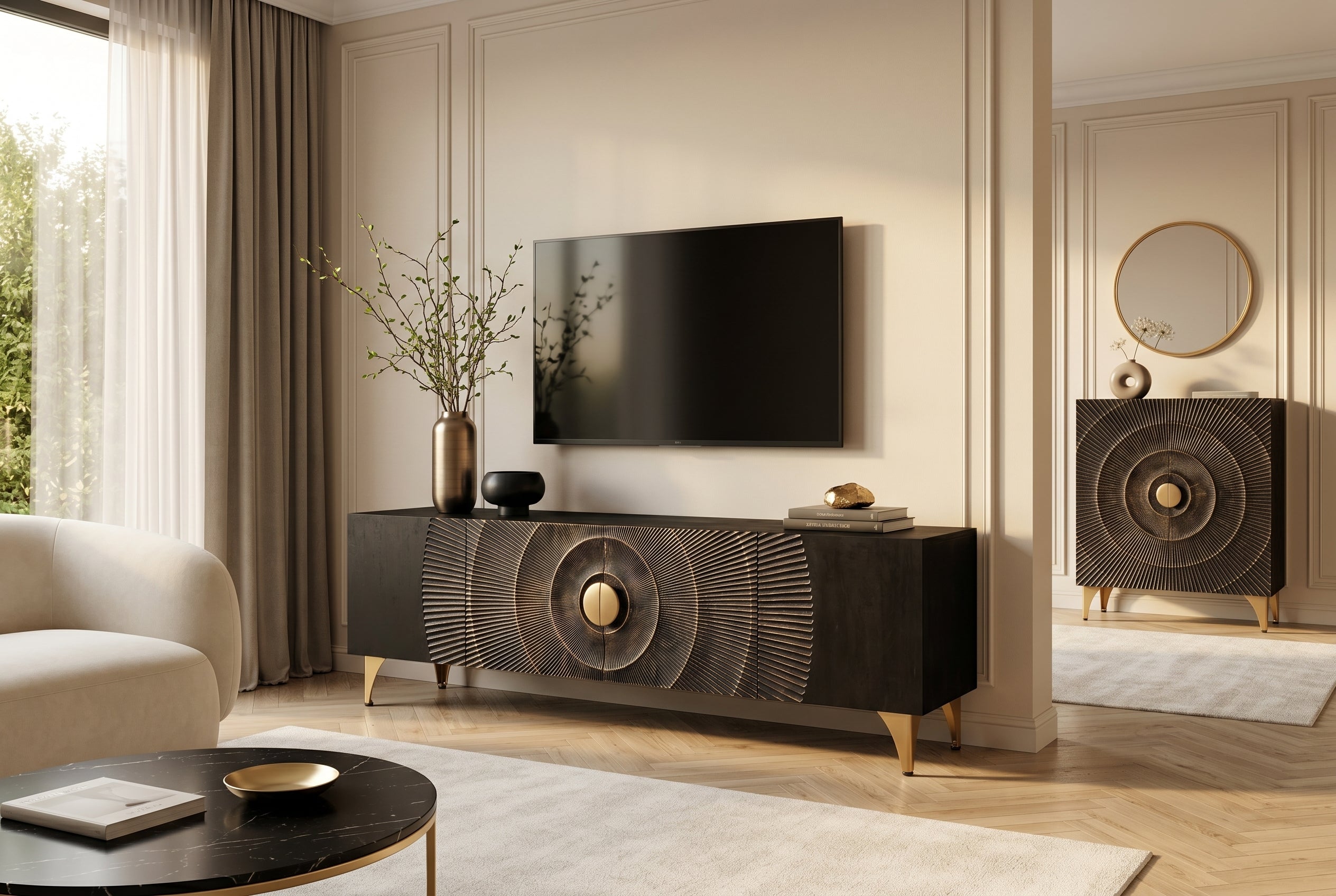 Invicta Comodă TV TV - 180cm | Mango, Negru | 180x55x40 cm