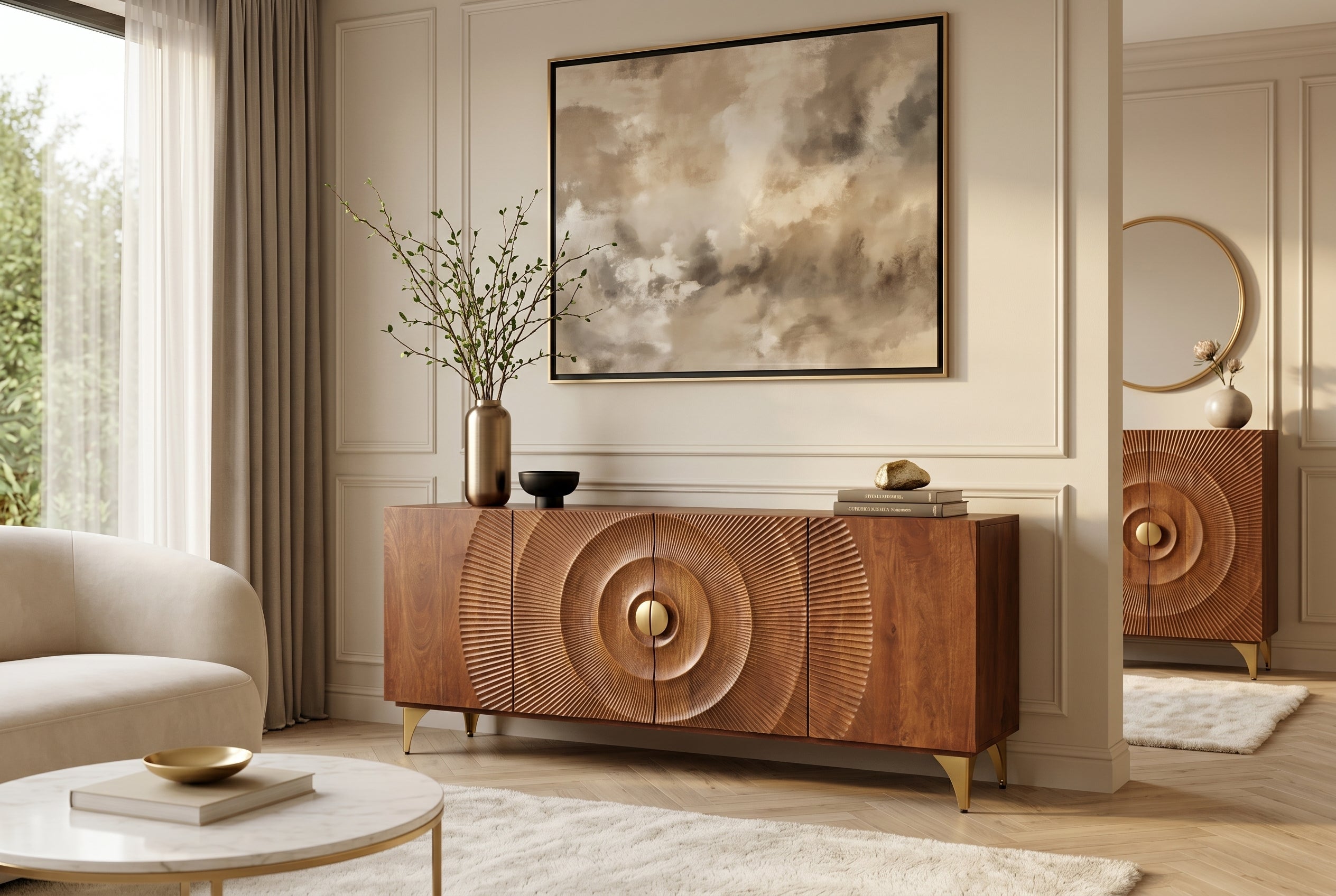 Invicta Comodă GOLDEN SUNSET - 180cm | Mango, Maro | 177x77x38 cm