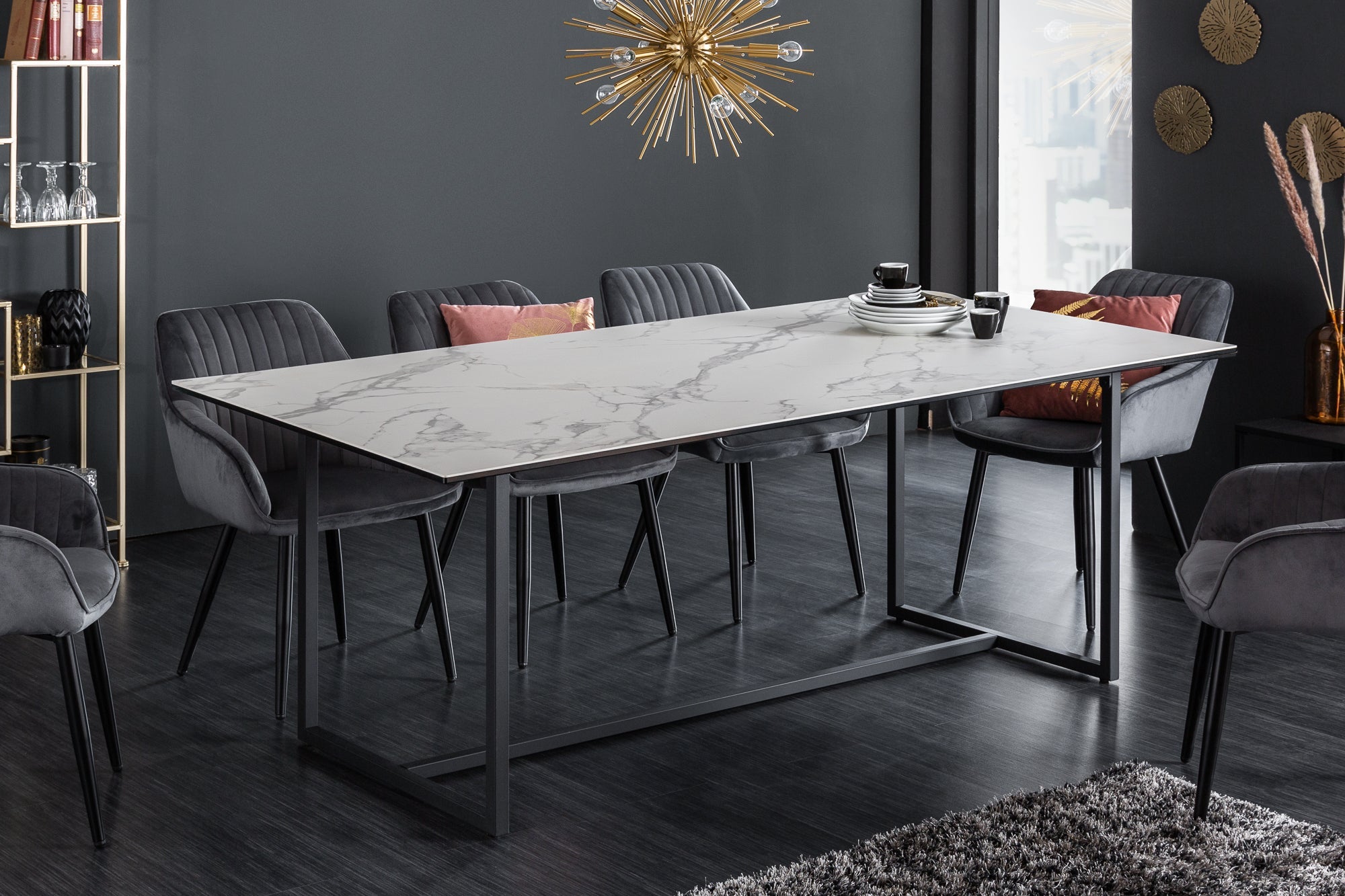 Invicta Masă dining SYMBIOSE - 200cm | Marmură, Sticlă, Alb | 200x76x100 cm