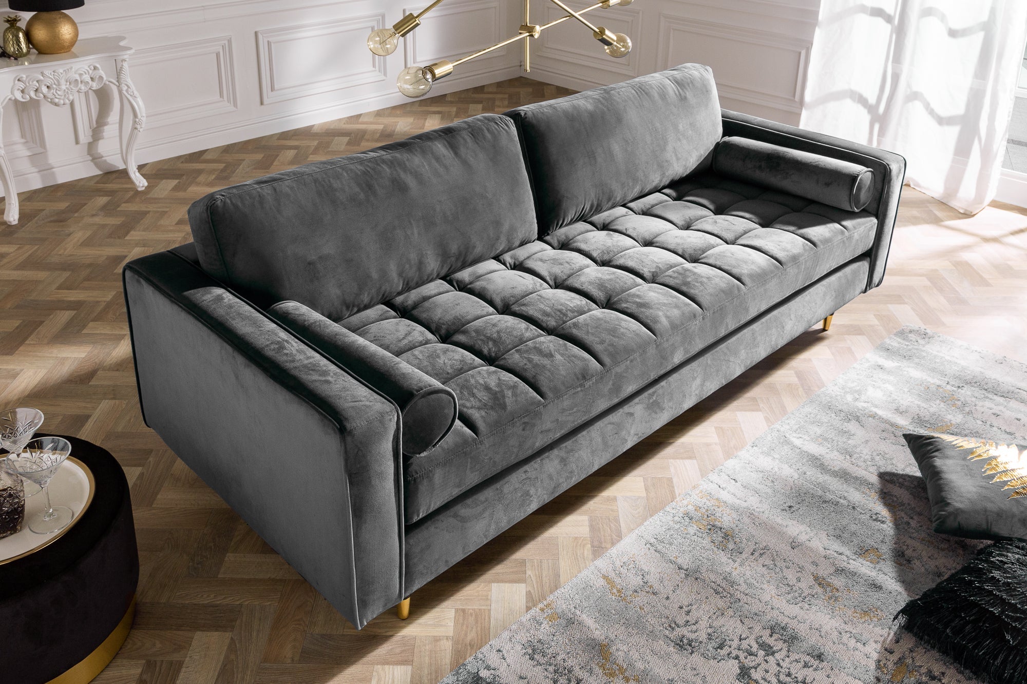 Invicta Canapea COZY VELVET - 220cm, 3 Locuri | Catifea, Gri | 220x95x85 cm