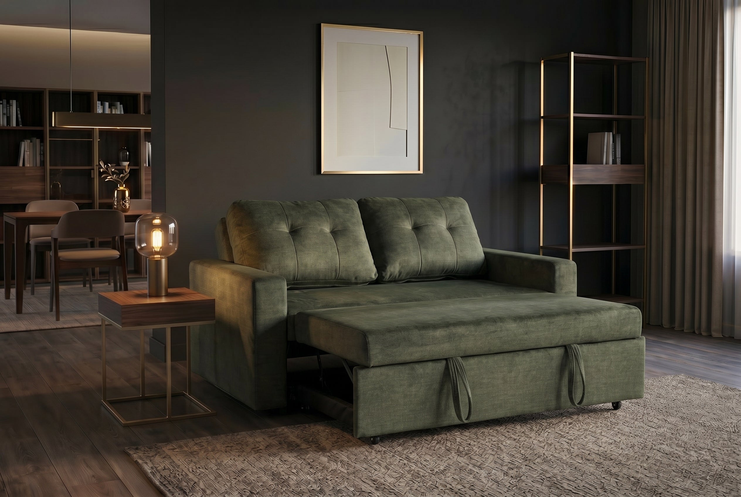 Invicta Canapea extensibilă SMART - 140cm, 2 Locuri | Catifea, Verde | 142x82x86 cm