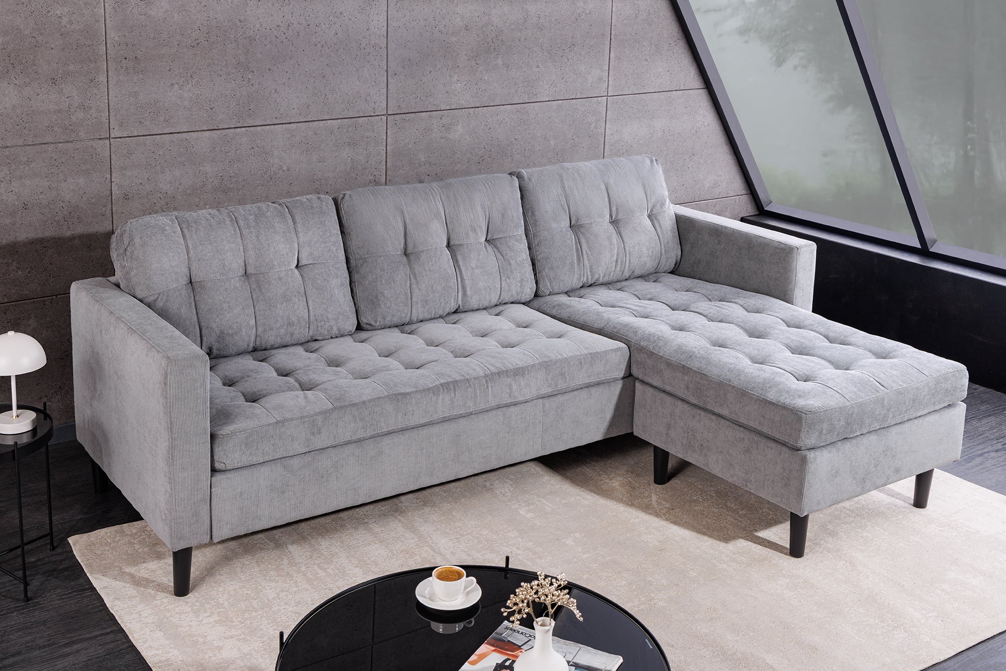Invicta Canapea STOCKHOLM - 220cm, 3 Locuri | Țesătură Cord, Gri | 220x90x85 cm