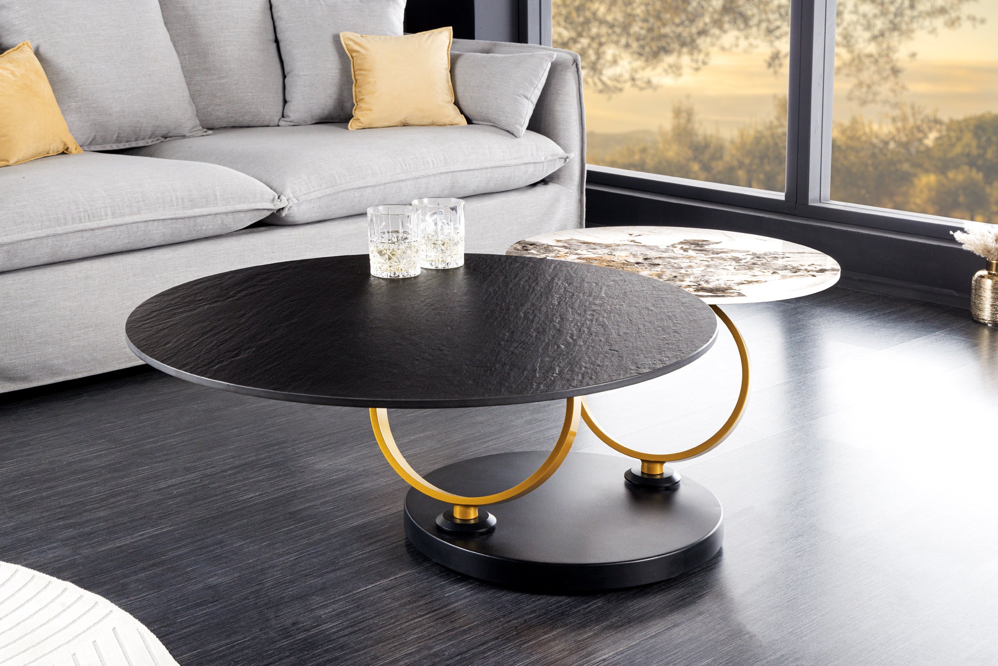 Invicta Masă cafea DANCING RINGS - 135cm | Negru | 135x44x80 cm