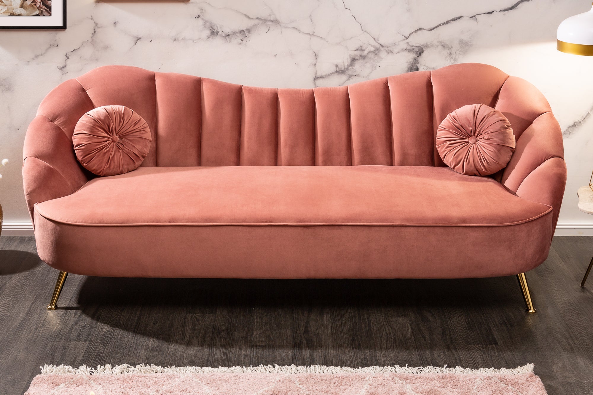 Invicta Canapea ARIELLE - 220cm | Catifea, Roz | 220x92x92 cm