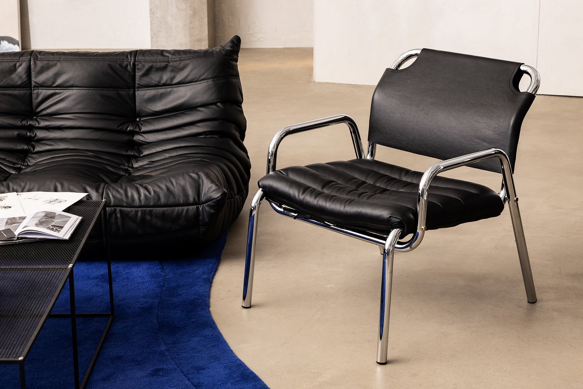 Minale fotoliu lounge | cadru cromat, piele italiană | design Marcello Minale 1973